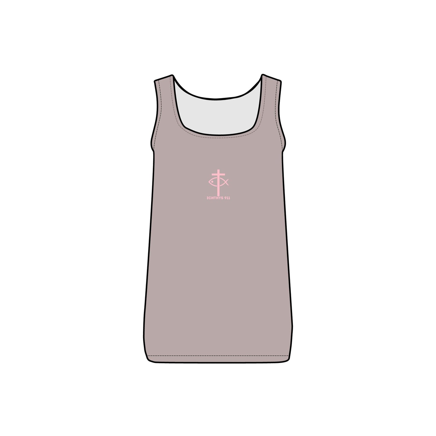 ICHTHYS 911 - Pink Font - "God's Masterpiece In Motion" - Comfortable Women's Micro Ribbed Tank with Inspirational Design - Slim fit - Featuring exclusive ICHTHYS 911 Logo