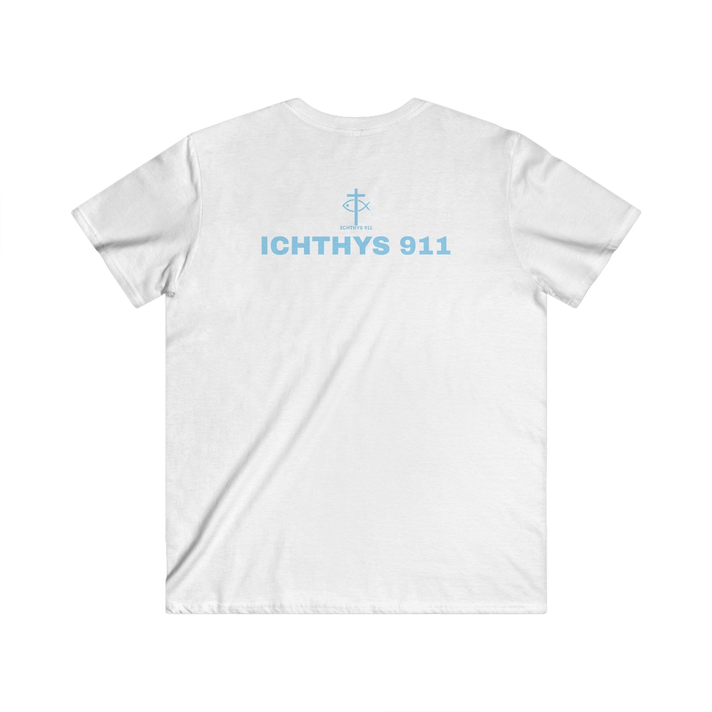 ICHTHYS 911 - "Authentic Collection" - Blue Font - Men's Fitted V-Neck Tee - Casual Comfort for Everyday Wear