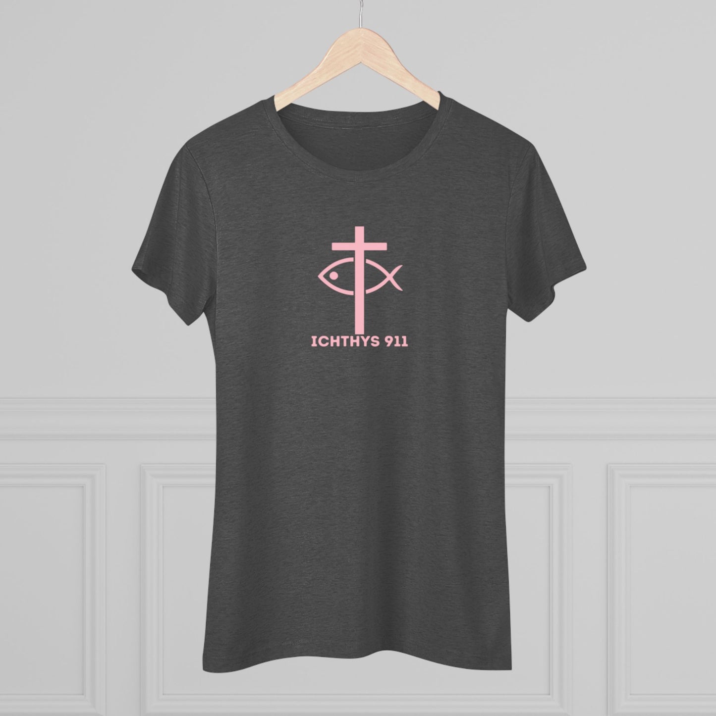 ICHTHYS 911 "Faith Hope Love Collection" Pink Font - Inspirational Women's Triblend Tee - Women T-Shirt - 50% polyester, 25% cotton, 25% rayon