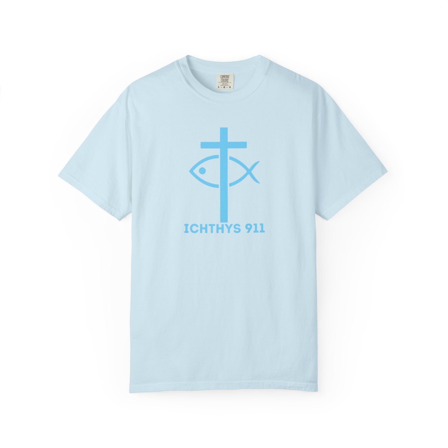 Authentic - Christian Streetwear T-Shirt – Jesus Gym & Faith Fashion, Unisex Garment-Dyed T-Shirt Blue Font - ICHTHYS 911
