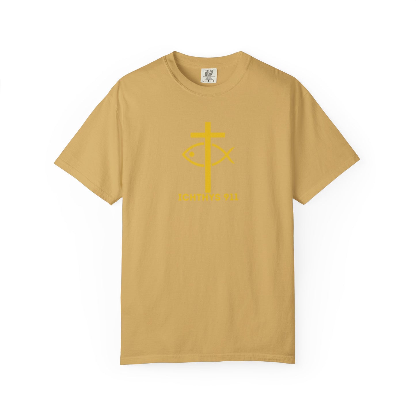 "Faith, Hope, & Love" - Gold Font - Unisex Garment Dyed T-Shirt - 100# US Cotton - Men T-Shirt - Women T-Shirt - Christian T- Shirt -Faith-Inspired Shirt - Christian Fashion - Wear Your Faith - ICHTHYS 911