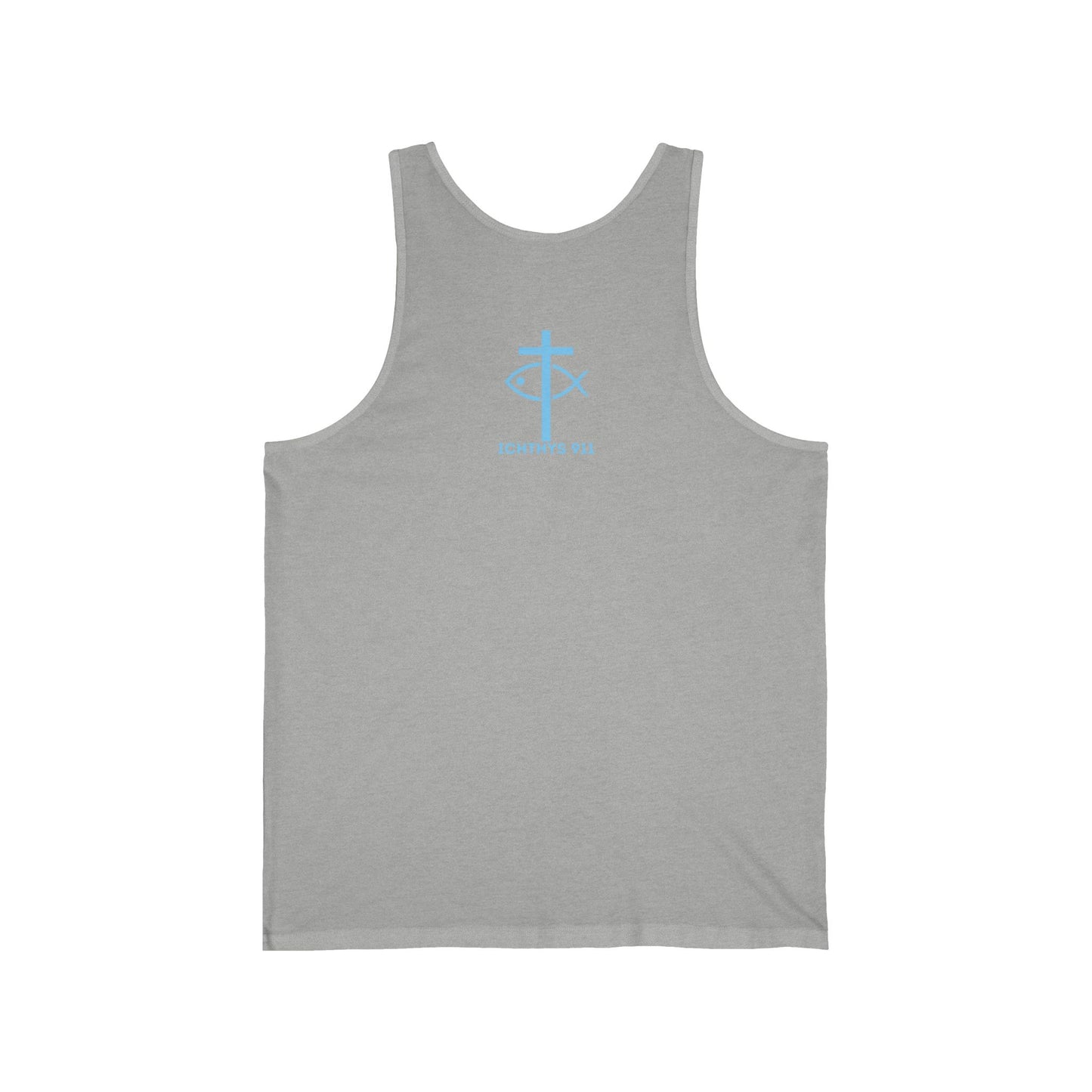 ICHTHYS 911 - Blue Font -"Iēsous Christos, Theou Yios, Sōtēr" Reverse Design - Unisex - Men Tank - Women -Tank Top - Unisex Tank Top - Christian Symbol Graphic Tee