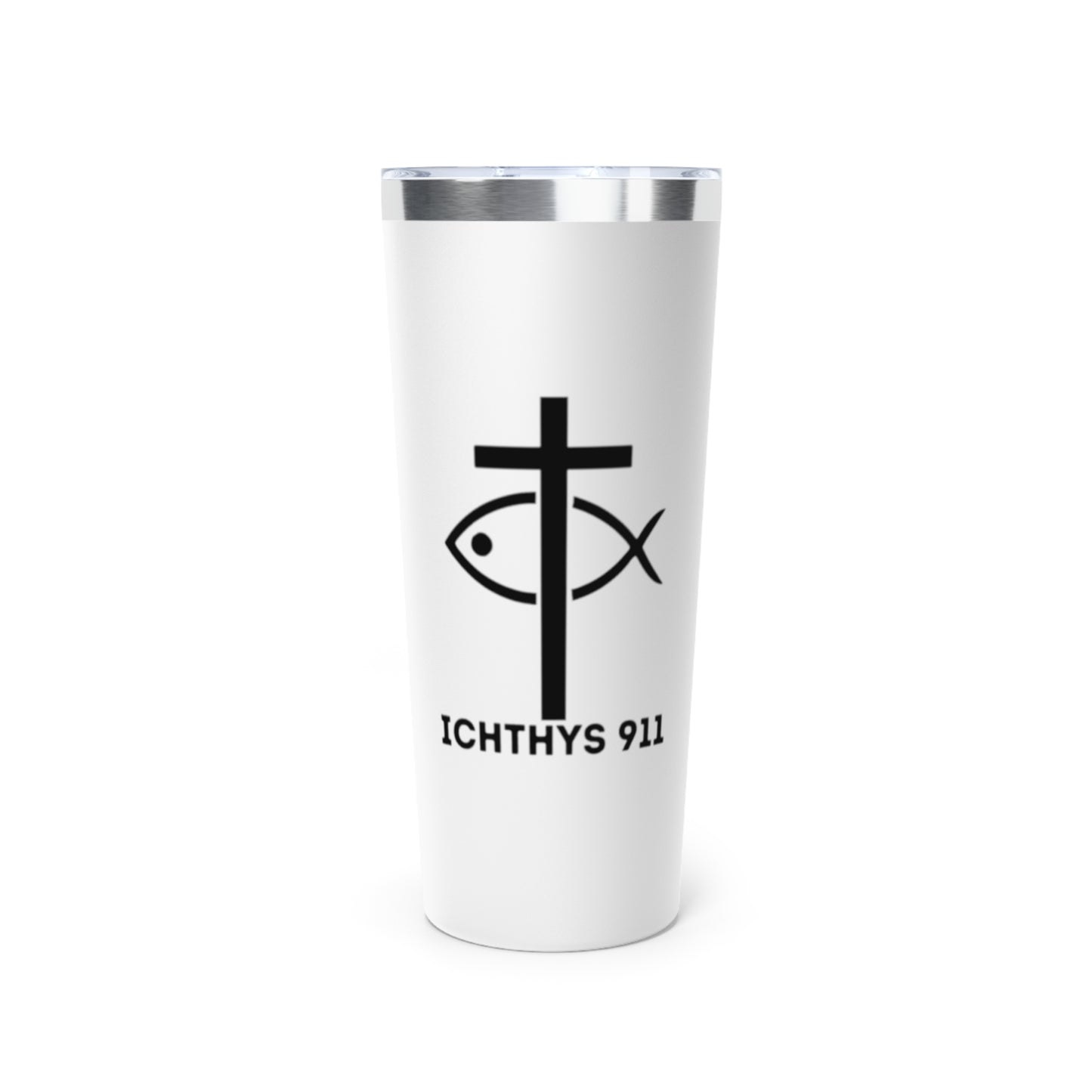 Faith-Inspired Copper Vacuum Insulated Tumbler - 22oz with ICHTHYS 911 Design