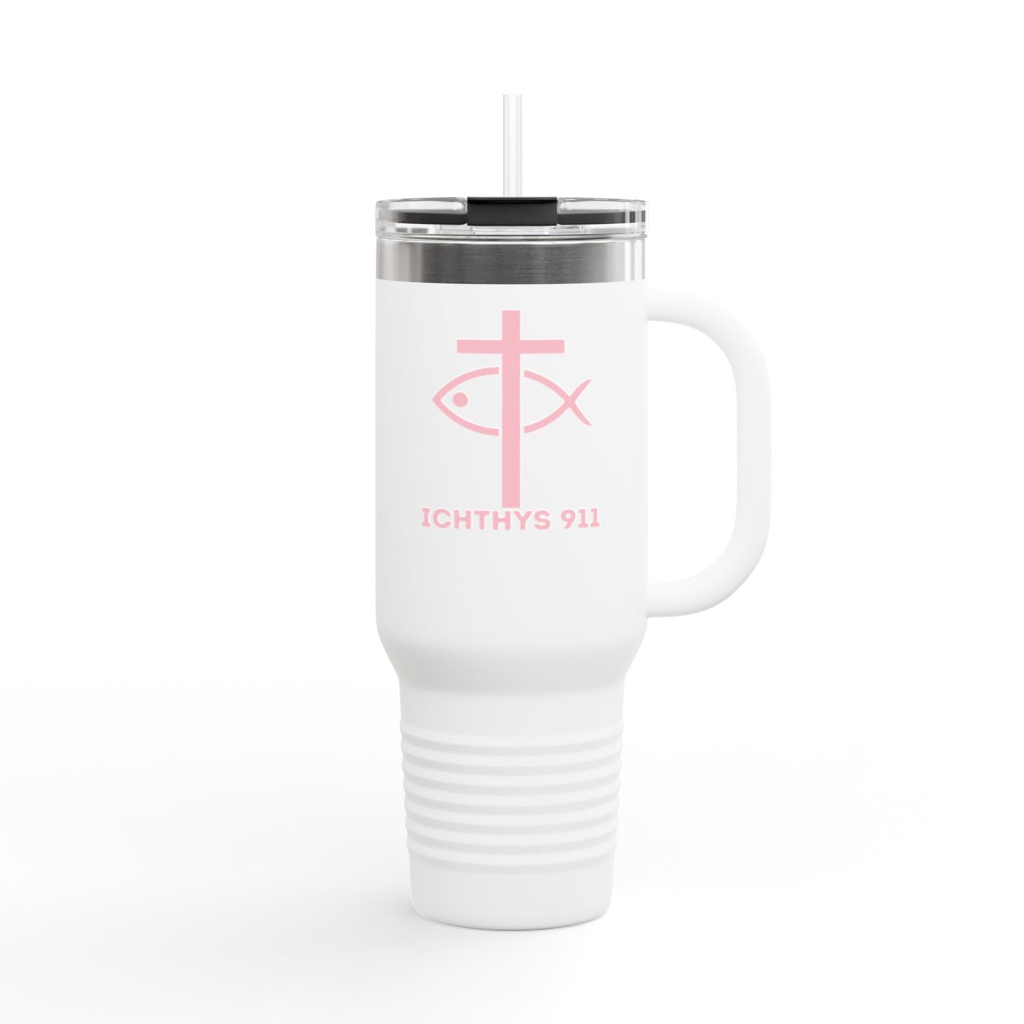 40oz Insulated Travel Mug with Straw - Perfect for On-the-Go Hydration & Outdoor Adventures - Featuring ICHTHYS 911
