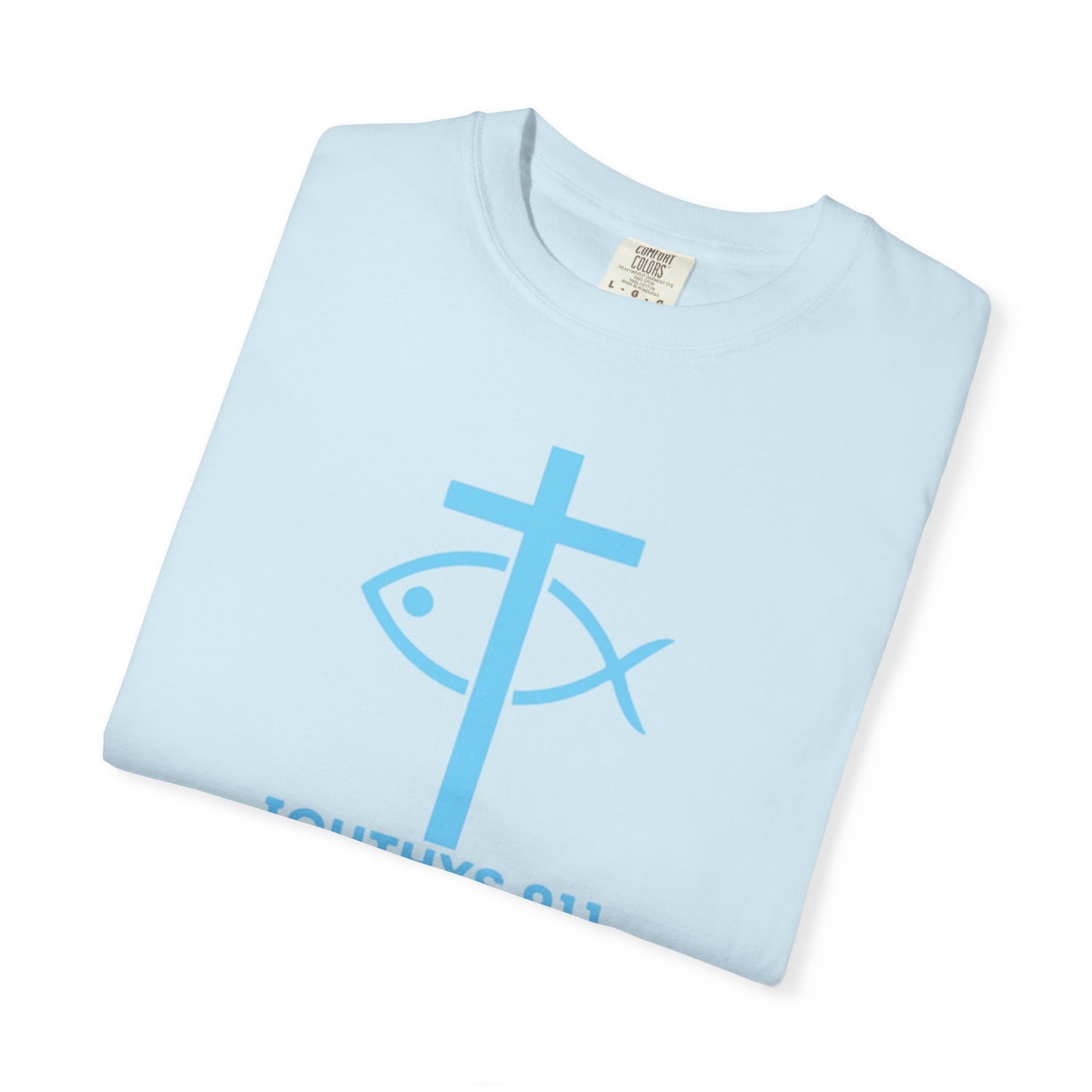 Authentic - Christian Streetwear T-Shirt – Jesus Gym & Faith Fashion, Unisex Garment-Dyed T-Shirt Blue Font - ICHTHYS 911