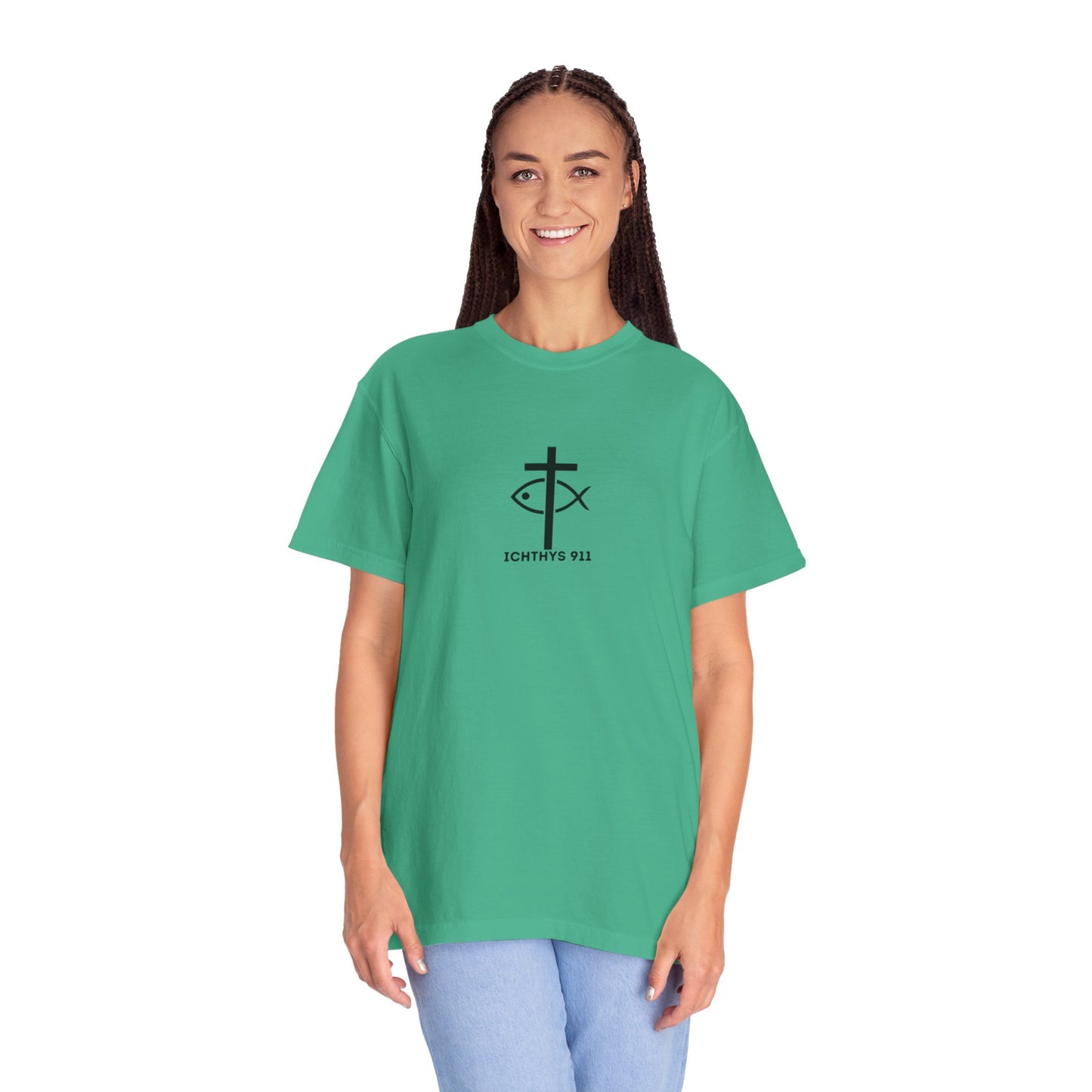 ICHTHYS 911 - Black Font - "13th Disciple" - Collection - Unisex - Women T- Shirt - Men T-Shirt - Christian Garment-Dyed T-Shirt - Faith Fashion