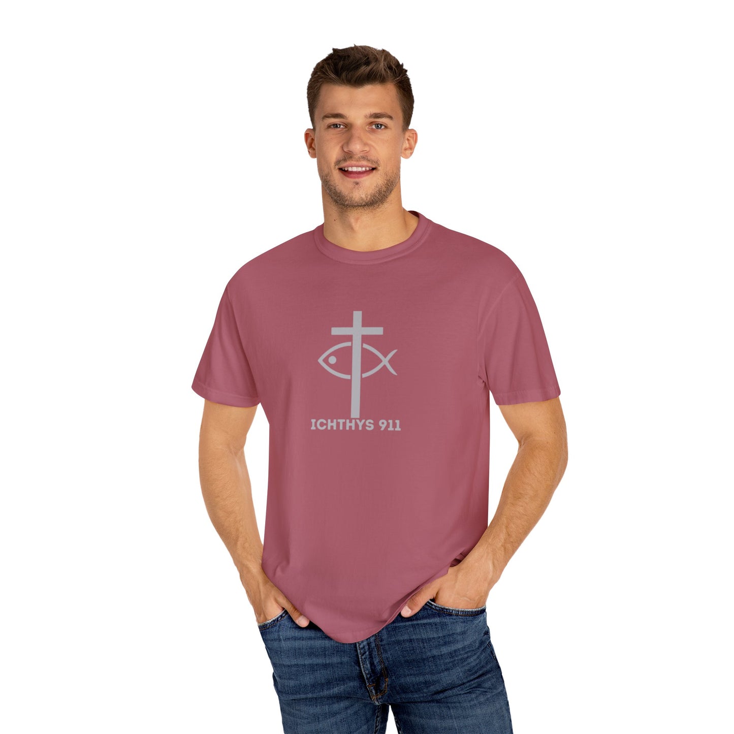 ICHTHYS 911 - "Roll With God Ride With Jesus" - Silver Font - Unisex T- Shirt - Medium Weight 100% Cotton - Summer T - Men T- Shirt - Women T-Shirt - Christian T-Shirt - Love Like Jesus