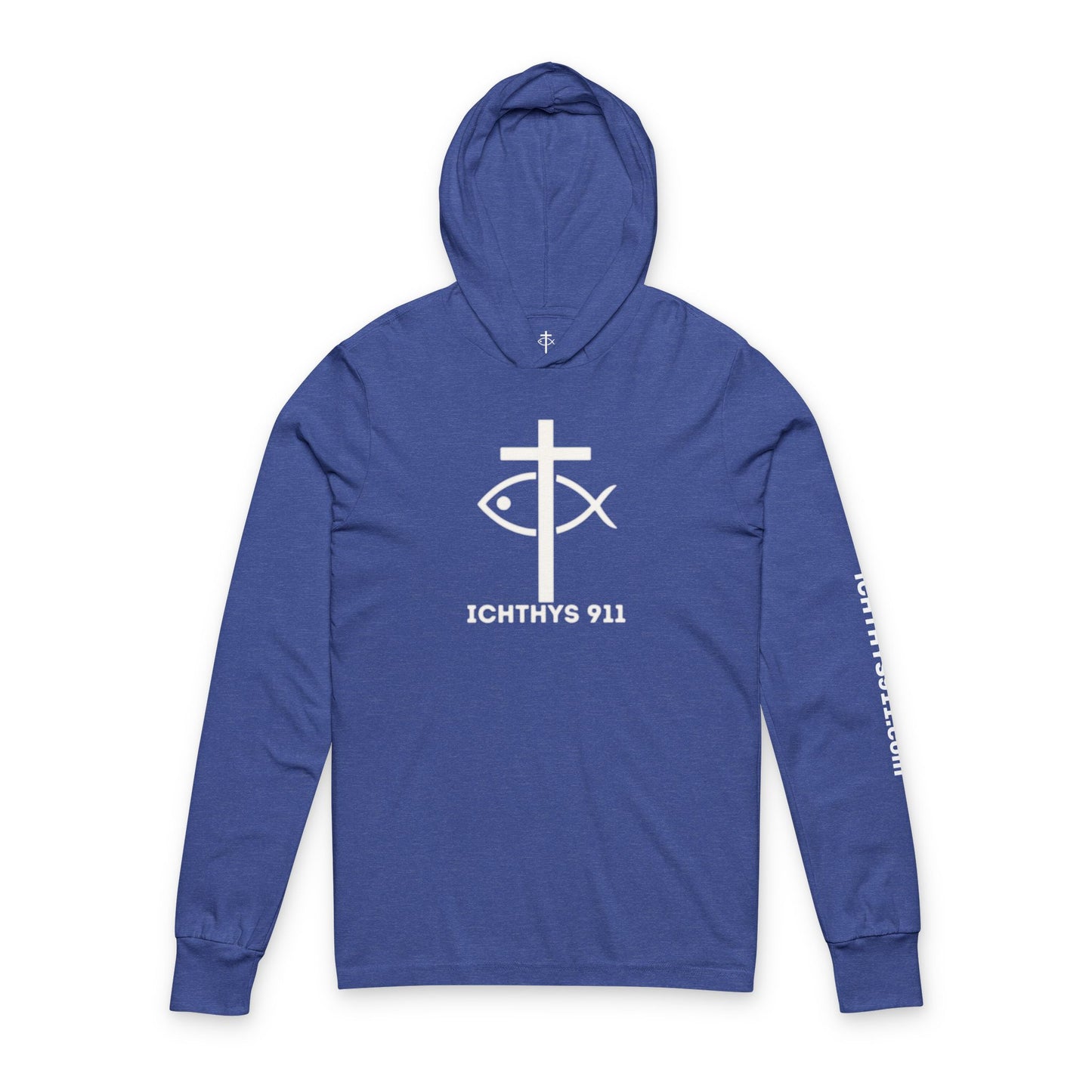 Iēsous Christos, Theou Yios, Sōtēr = Jesus Christ, Son of God, Savior - Unisex - Hooded long Sleeve T - ICHTHYS 911