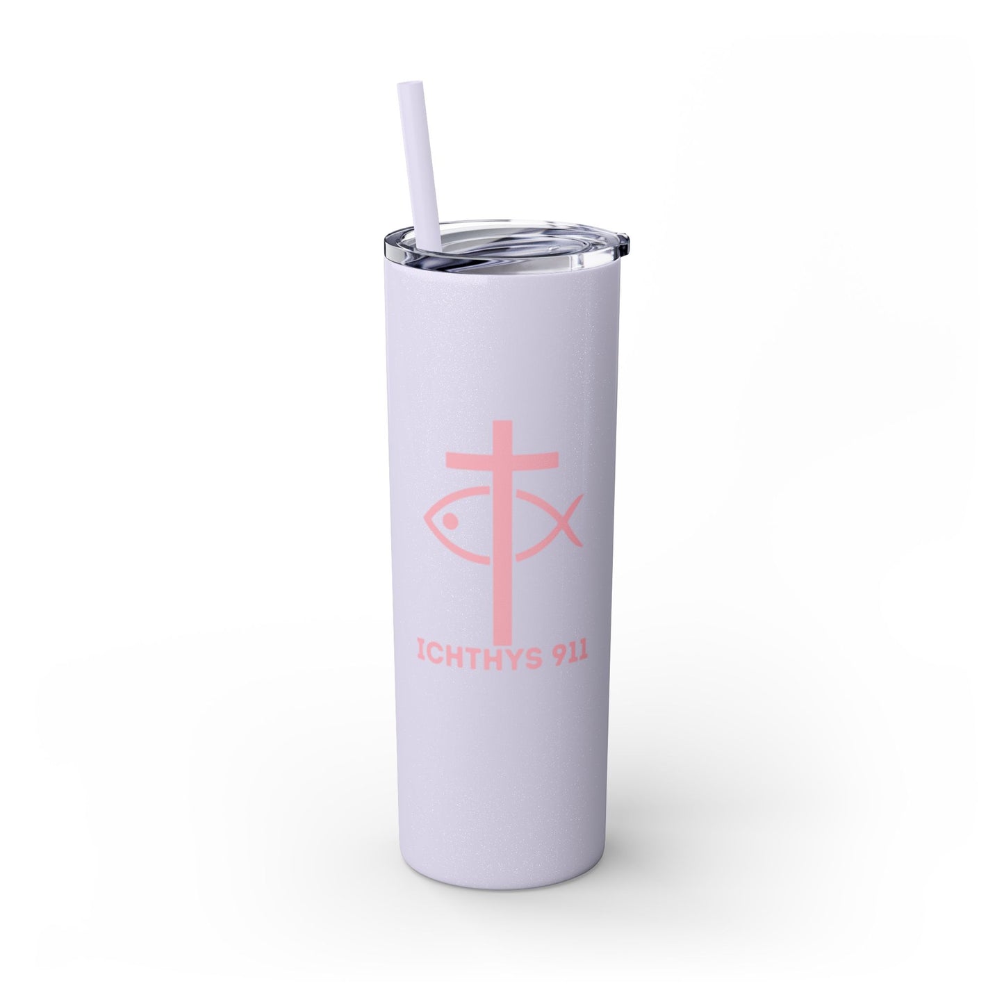 ICHTHYS 911 Pink & Blue Faith-Inspired Skinny Tumbler with Straw - 20oz Baby Shower Drip - Party Favor