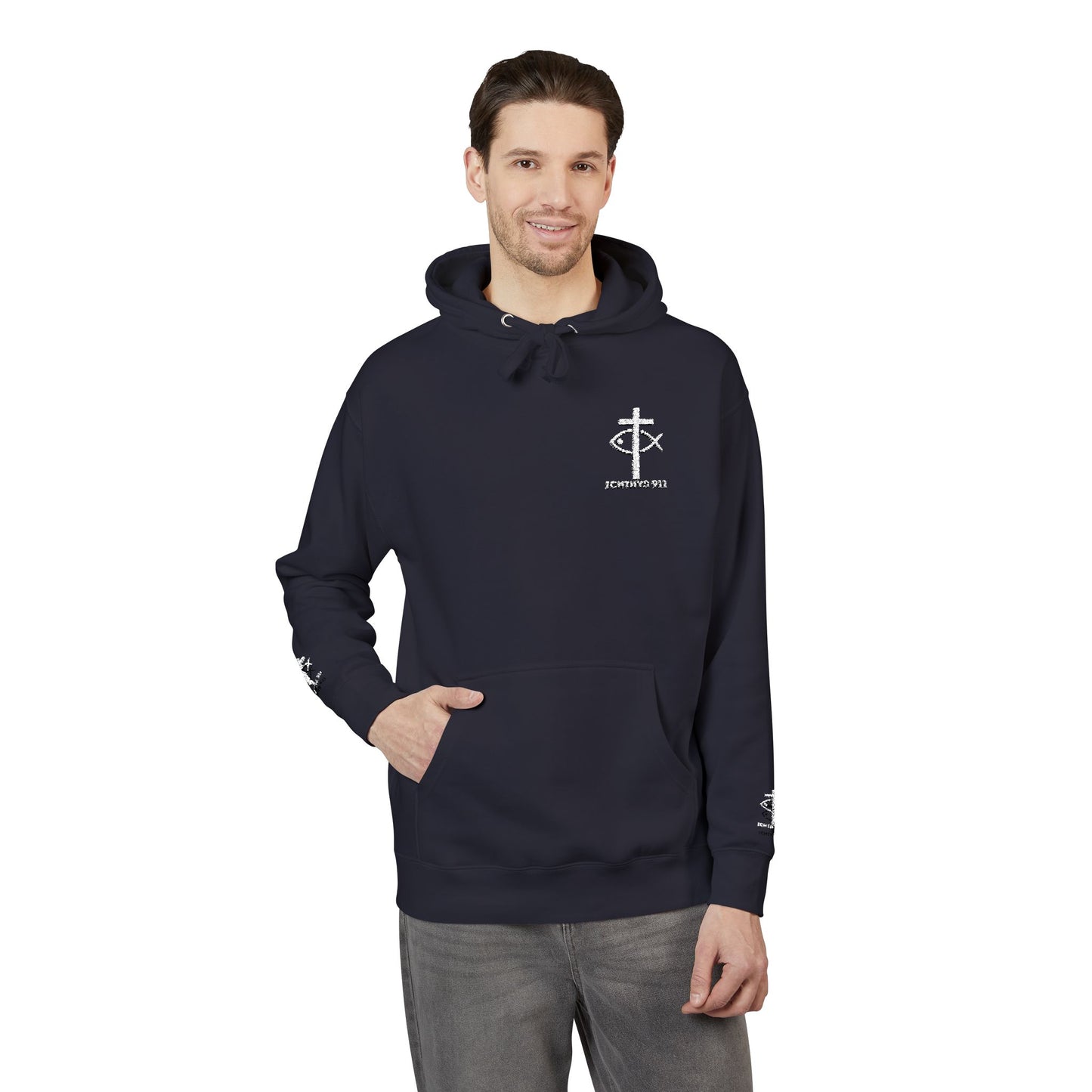 ICHTHYS 911 Embroidery Hoodie Pullover - Unsex - Elevated Embroider Gift for Her or Him - Christian Wear