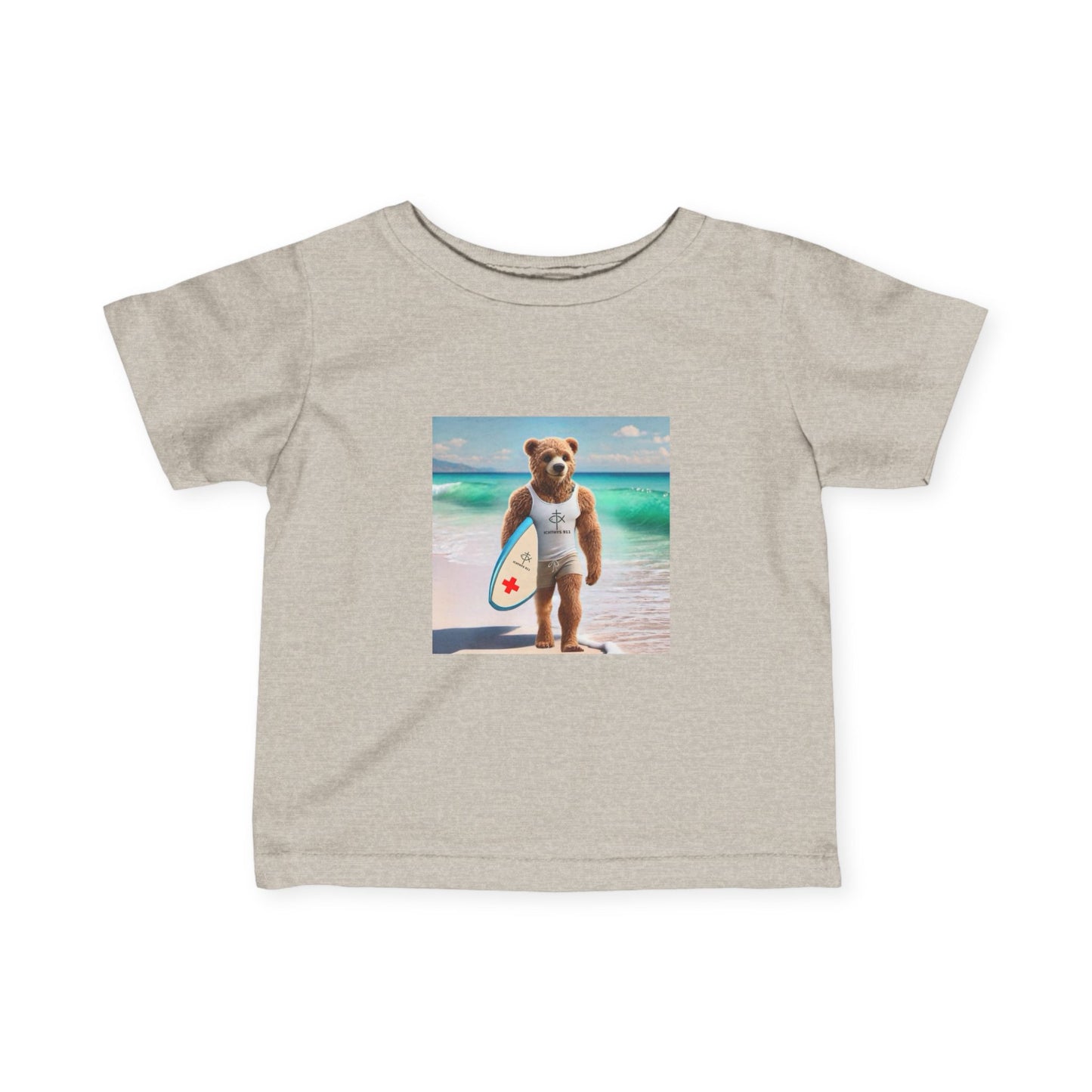 ICHTHYS 911 "Surf Bear" - Cute Surf Bear Infant Tee - Perfect for Beach Days & Summer Fun - Family Matching Shirts - See All Sizes - Adult to Infant-