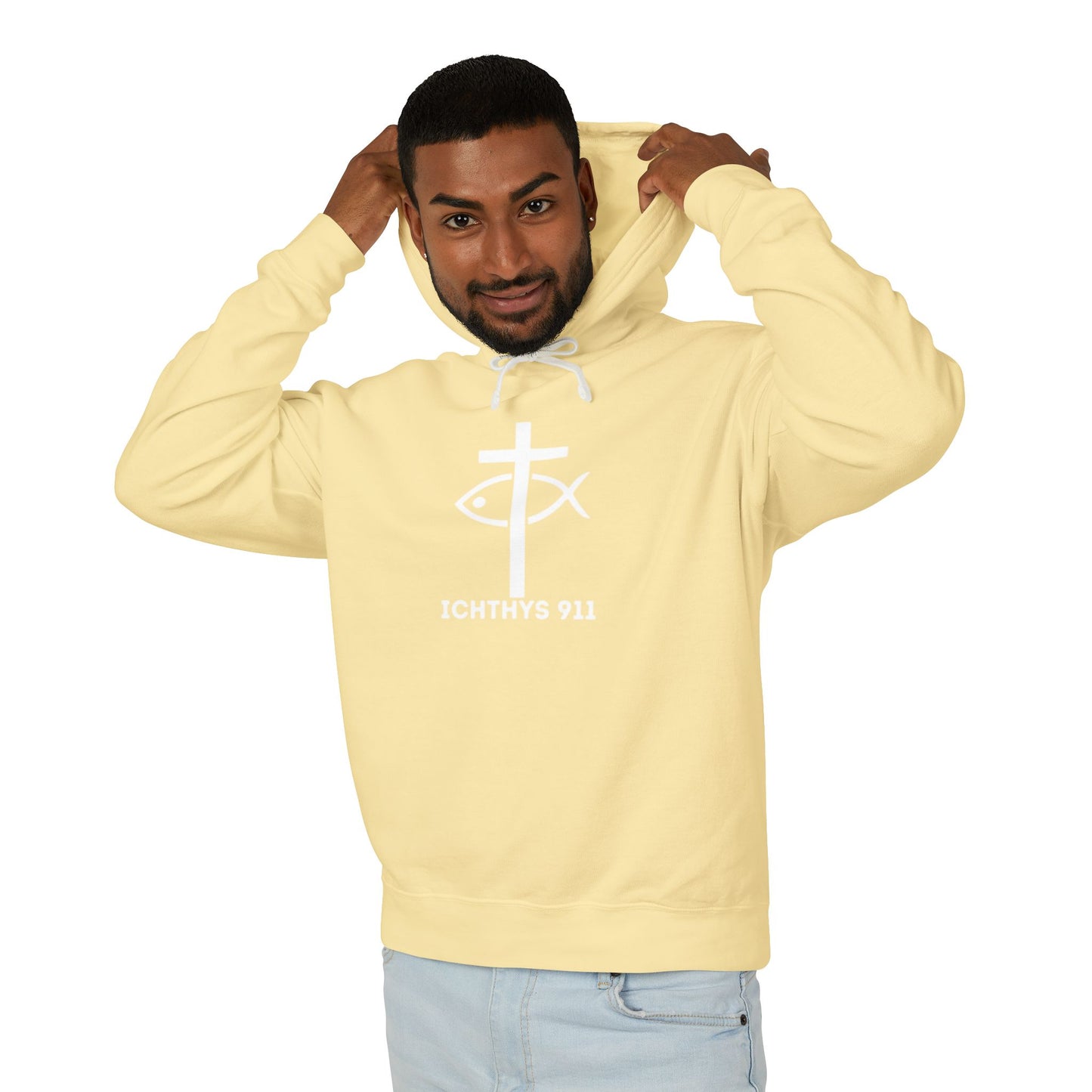 Iēsous Christos, Theou Yios, Sōtēr = Jesus Christ, Son of God, Savior - Unisex - Lightweight - Relaxed Fit - Religious Sweatshirt - ICHTHYS 911 - Hoodie