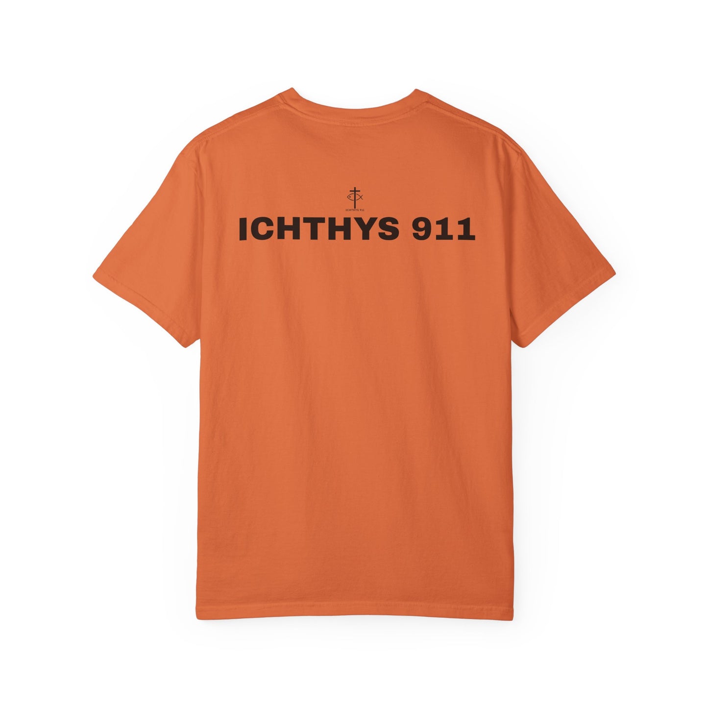 ICHTHYS 911 - Authentic - Christian Streetwear T-Shirt – Jesus Gym & Faith Fashion - Men T-Shirt - Women T-Shirt -Unisex Garment-Dyed T-Shirt Black Font