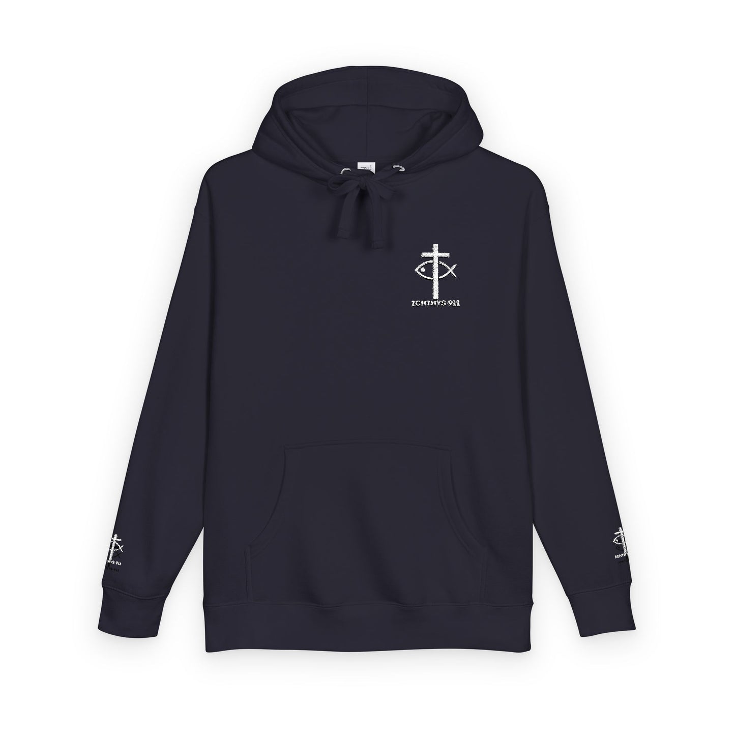 ICHTHYS 911 Embroidery Hoodie Pullover - Unsex - Elevated Embroider Gift for Her or Him - Christian Wear
