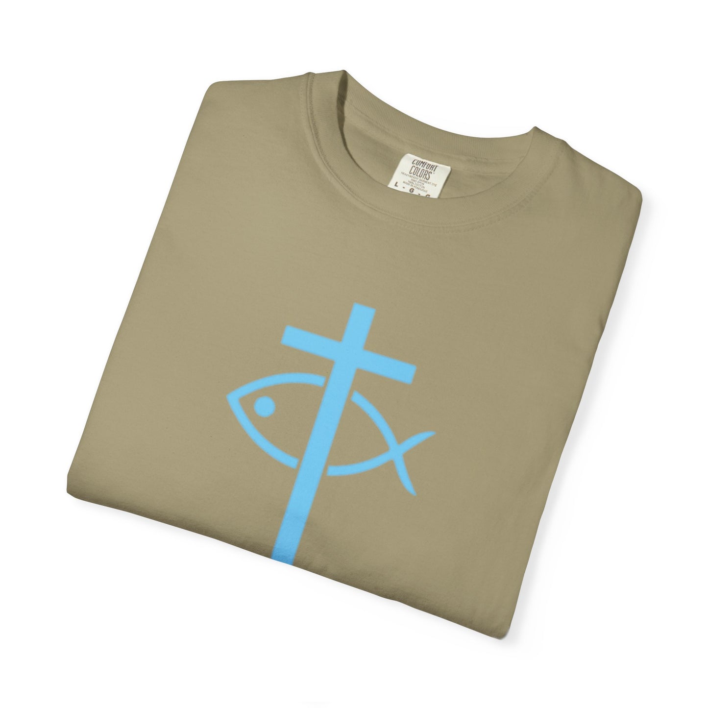 Jesus Christ Son of God Savior - Blue Font - Christian Streetwear T-Shirt – Jesus Gym & Faith Fashion, Unisex Garment-Dyed T-Shirt- ICHTHYS 911