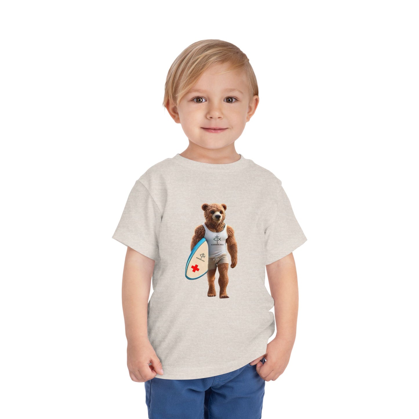 Surfing Bear Toddler Tee - Fun Kids Short Sleeve T-Shirt - ICHTYHS 911