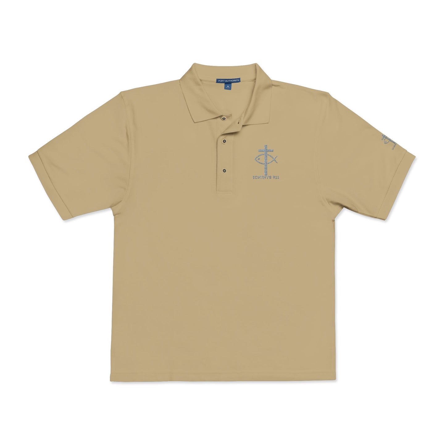 ICHTHYS 911 - Blue Font - "Iēsous Christos, Theou Yios, Sōtēr" - Stylish Unisex Polo Shirt with Elegant Embroidery | Perfect for Casual Outings and Event- Women - Men