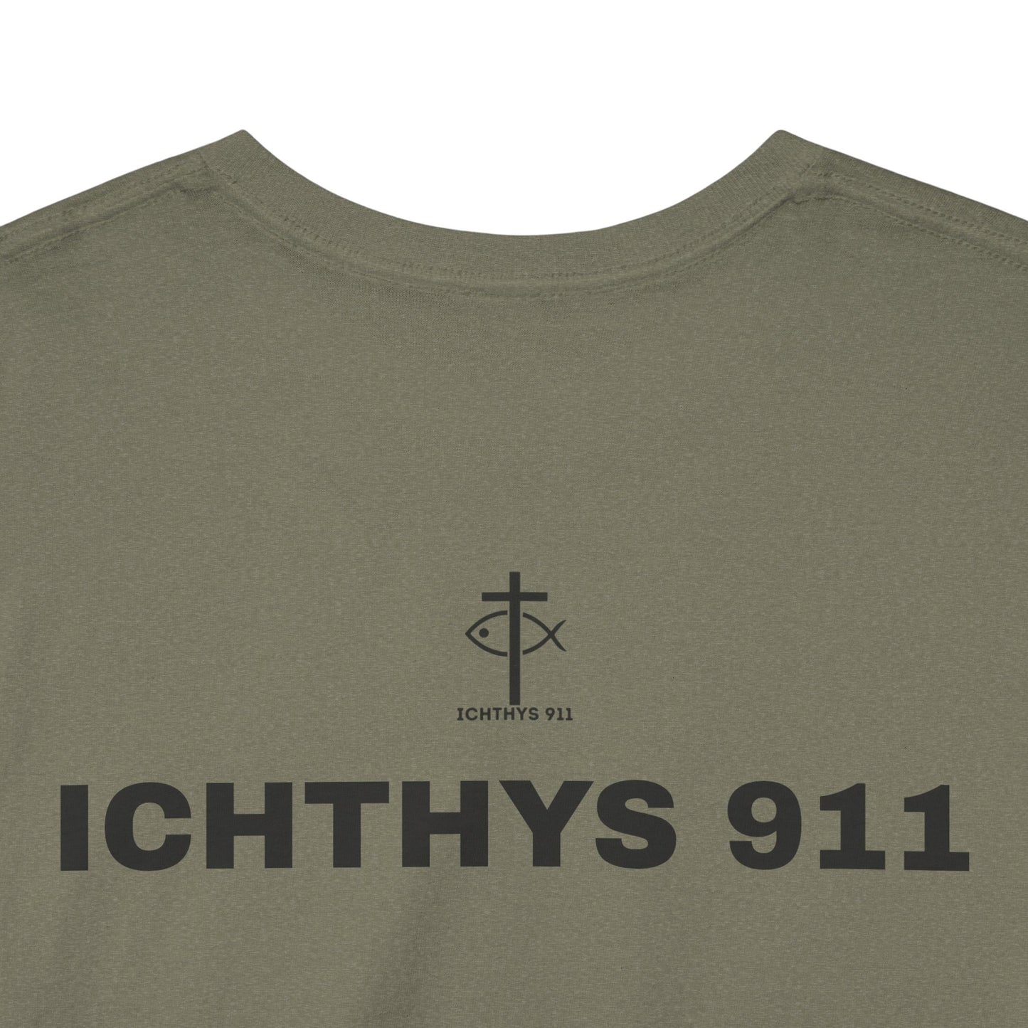 ICHTHYS 911 - "Authentic Design" - Unisex T-Shirt - Heavy Cotton T-Shirt - Jesus Fish - Men's T-Shirt - Women T-Shirt Christian Faith - Unisex Clothing