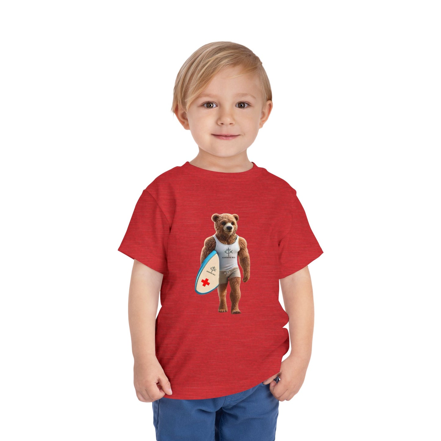 Surfing Bear Toddler Tee - Fun Kids Short Sleeve T-Shirt - ICHTYHS 911