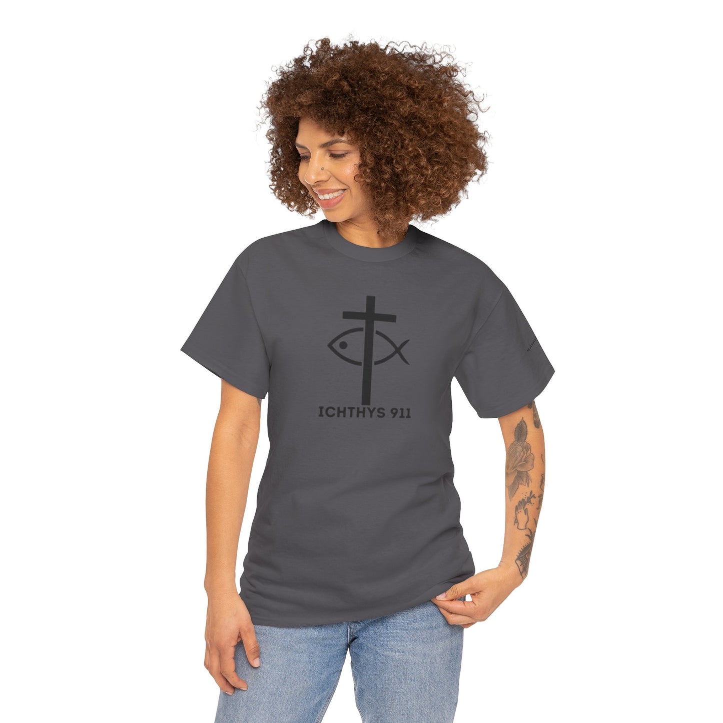 Authentic Design - Unisex T-Shirt - Heavy Cotton T-Shirt - Jesus Fish - Men's T-Shirt - Women T-Shirt Christian Faith - Unisex Clothing - ICHTHYS 911