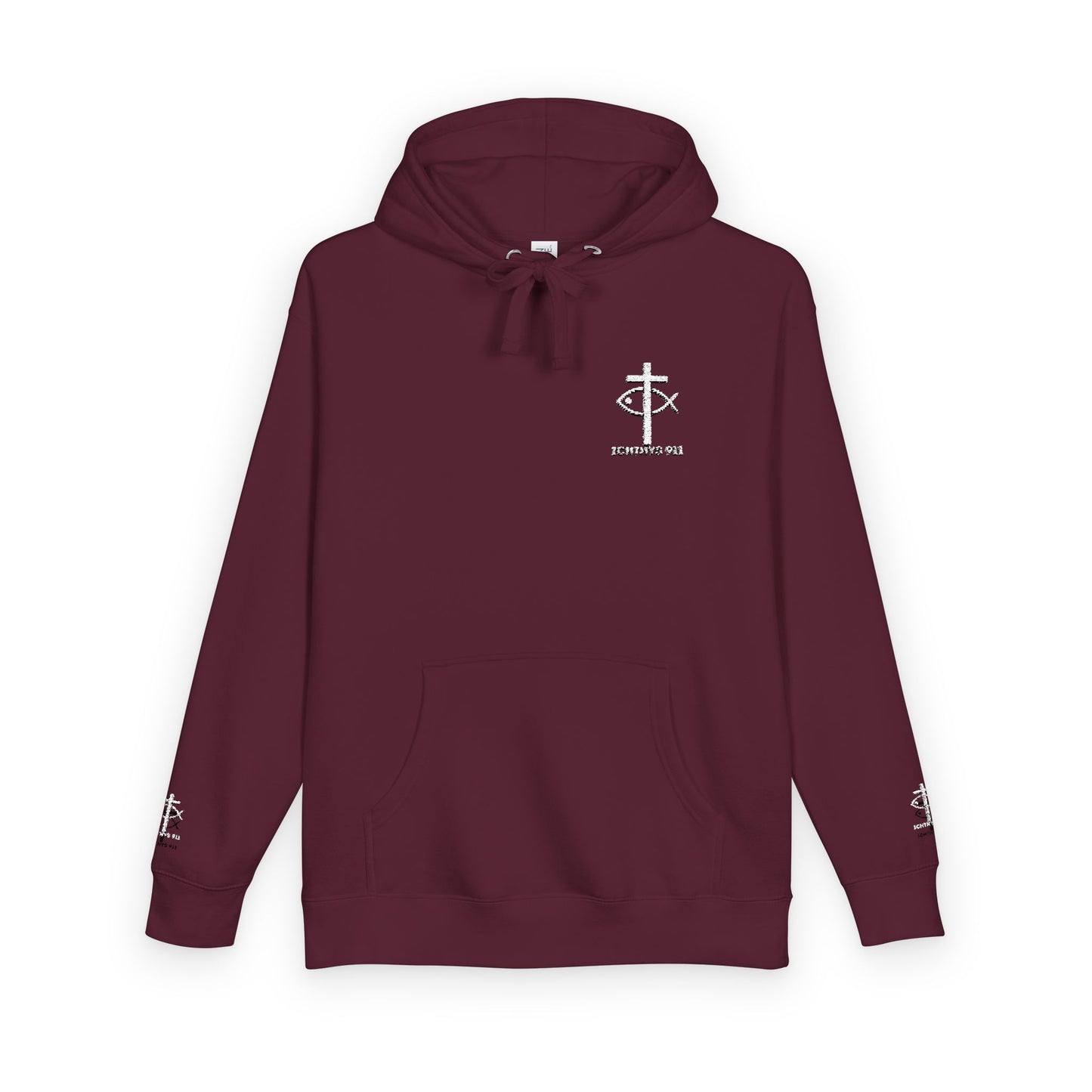 ICHTHYS 911 Embroidery Hoodie Pullover - Unsex - Elevated Embroider Gift for Her or Him - Christian Wear