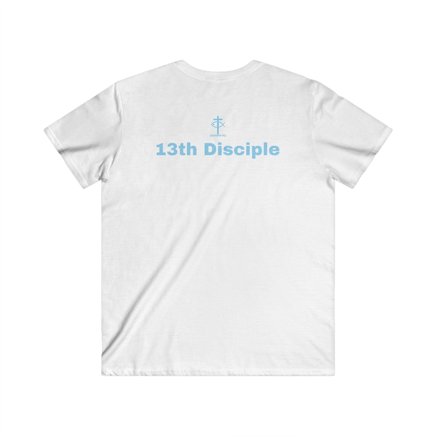 13th Disciple Collection - Men's Fitted V-Neck - Short Sleeve T - Shirt - Faith-Inspired - Christian - Black Font - ICHTHYS 911