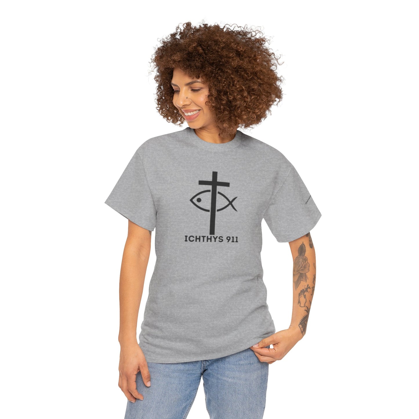 Authentic Design - Unisex T-Shirt - Heavy Cotton T-Shirt - Jesus Fish - Men's T-Shirt - Women T-Shirt Christian Faith - Unisex Clothing - ICHTHYS 911