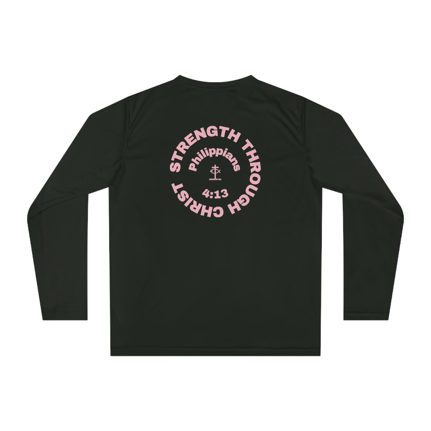 ICHTHYS 911 "Strength Through Christ Philippians 4:13" - Unisex Performance Long Sleeve Shirt - Men - Women - 100% Moisture-Wicking Poly - Christian Activewear