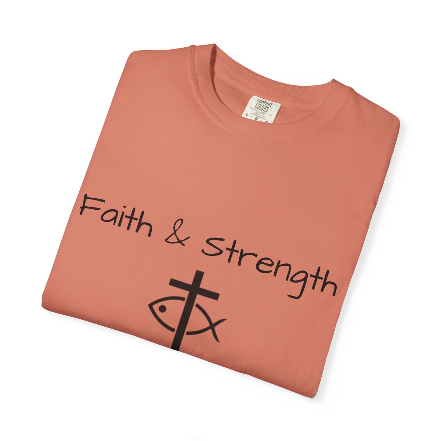 ICHTHYS 911 "Faith & Strength" Reverse - Black Font - Unisex Garment -Dyed Tee - 100% US Cotton - Men T-Shirt - Women T-Shirt - Inspirational Christian Shirt - Very Good Quality and Feel
