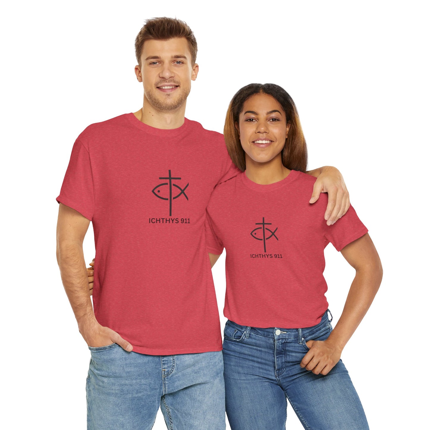 ICHTHYS 911 - "Authentic Design" - Unisex T-Shirt - Heavy Cotton T-Shirt - Jesus Fish - Men's T-Shirt - Women T-Shirt Christian Faith - Unisex Clothing