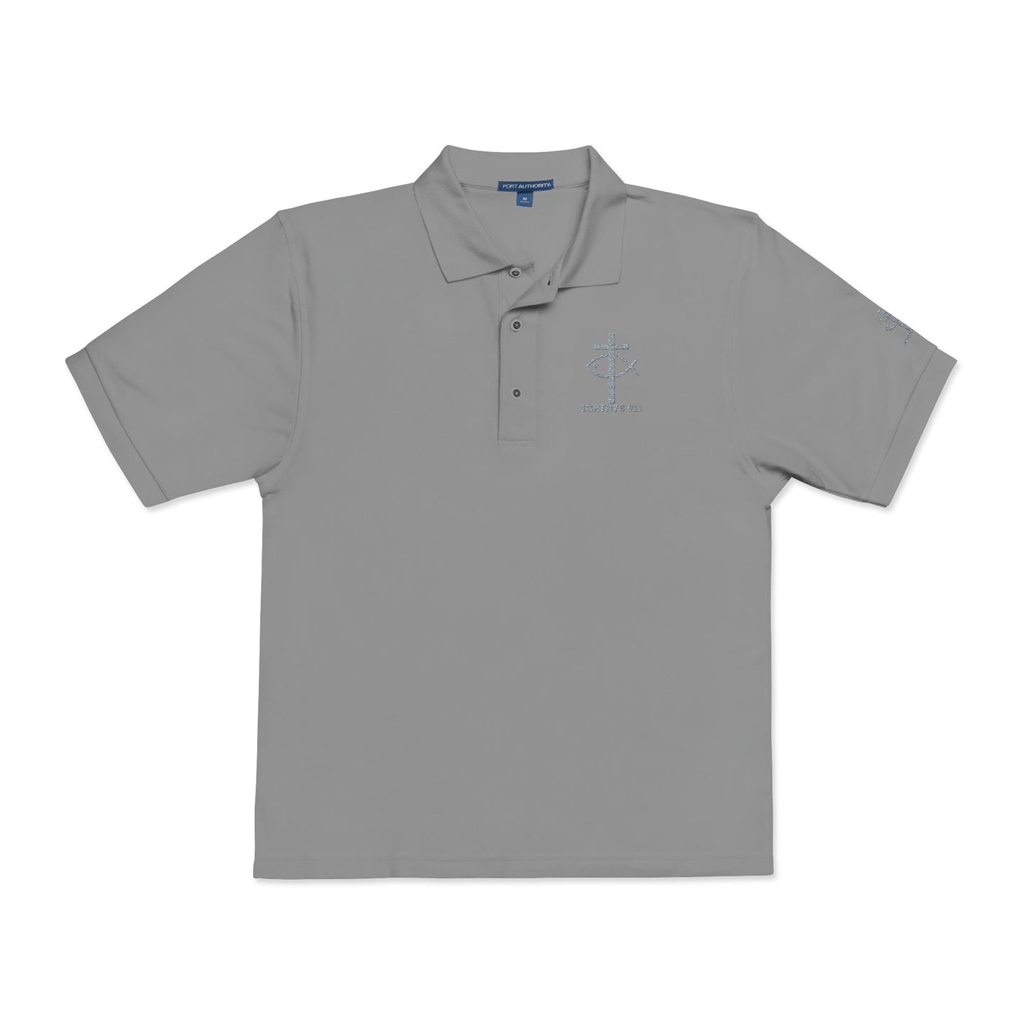 ICHTHYS 911 - Blue Font - "Iēsous Christos, Theou Yios, Sōtēr" - Stylish Unisex Polo Shirt with Elegant Embroidery | Perfect for Casual Outings and Event- Women - Men