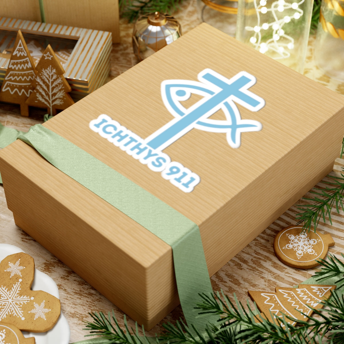 Faith-Inspired Kiss-Cut Stickers - ICHTHYS 911 Design for Personalization