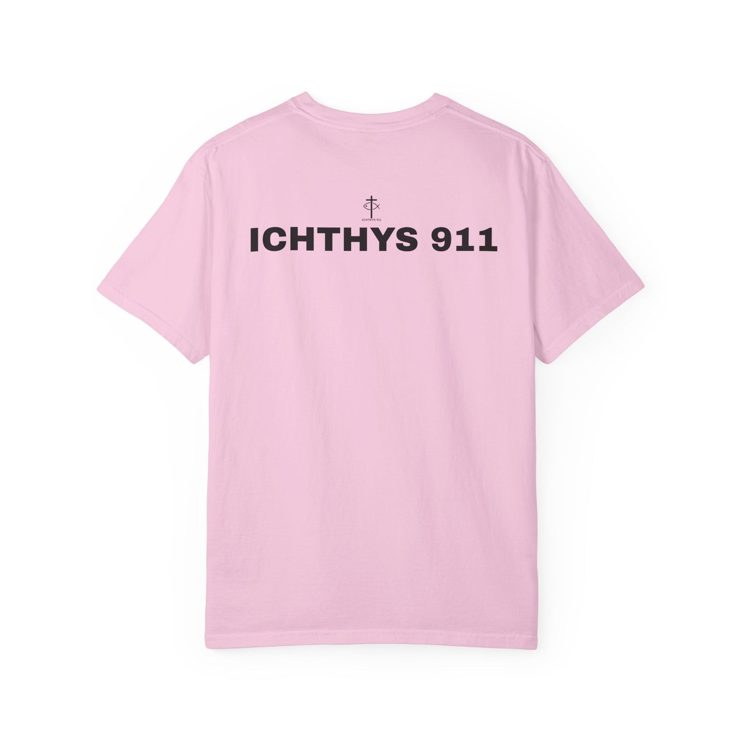 ICHTHYS 911 - Authentic - Christian Streetwear T-Shirt – Jesus Gym & Faith Fashion - Men T-Shirt - Women T-Shirt -Unisex Garment-Dyed T-Shirt Black Font