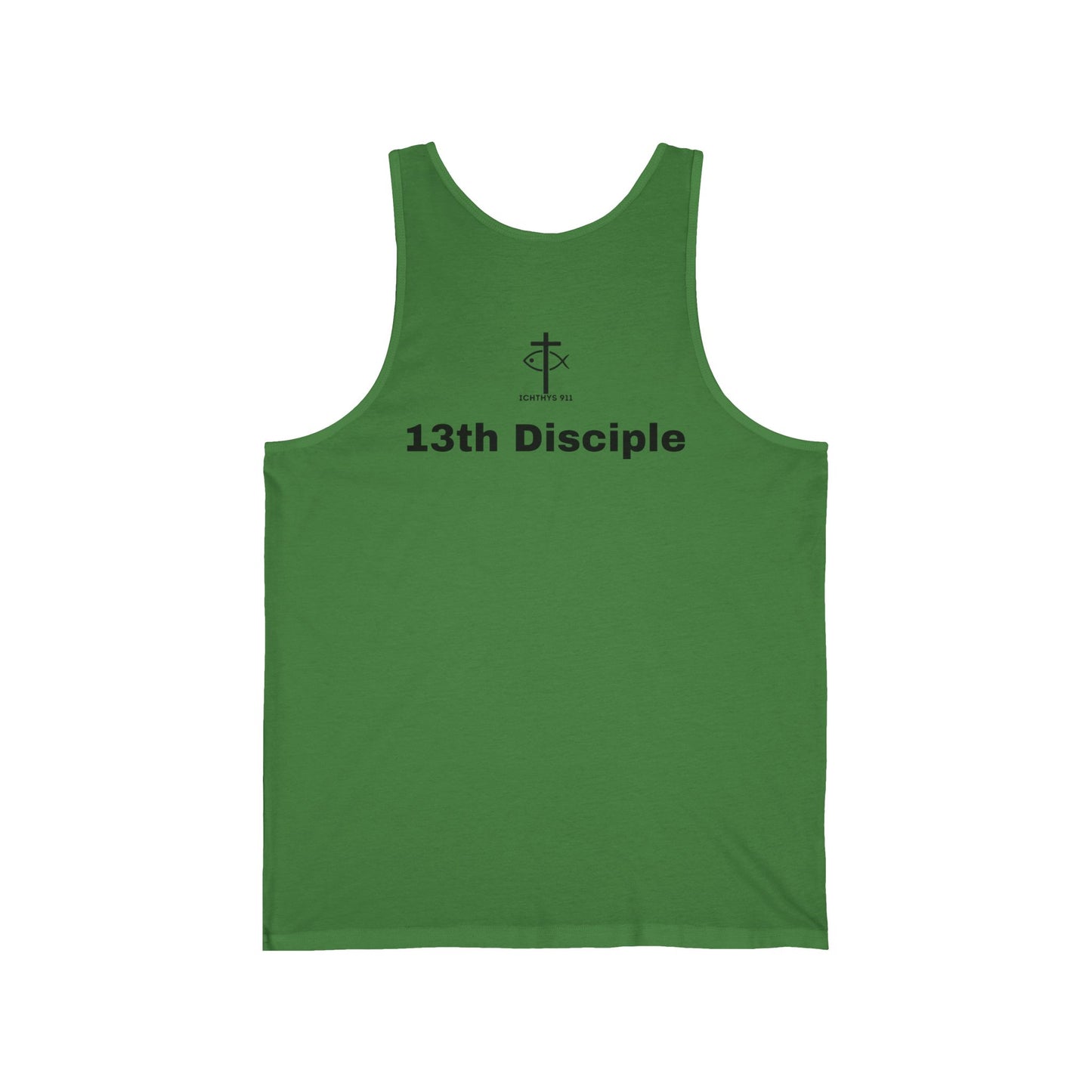 13th Disciple Collection - Black Font - Unisex Jersey Tank Top - Casual Christian Symbol Graphic Tank Top - ICHTHYS 911 - Workout Tank Top - Men Tank - Gym Clothes - Faith Gear