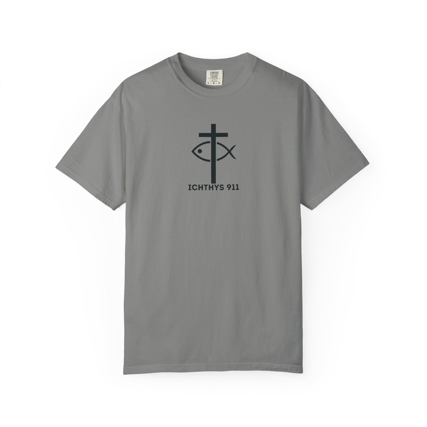 ICHTHYS 911 - Black Font "Faith Driven" - Unisex Garment Dyed T - Shirt - 100% US Cotton -  Men - T - Women T-Shirt - Christian Inspirational Tee - Garment Dyed