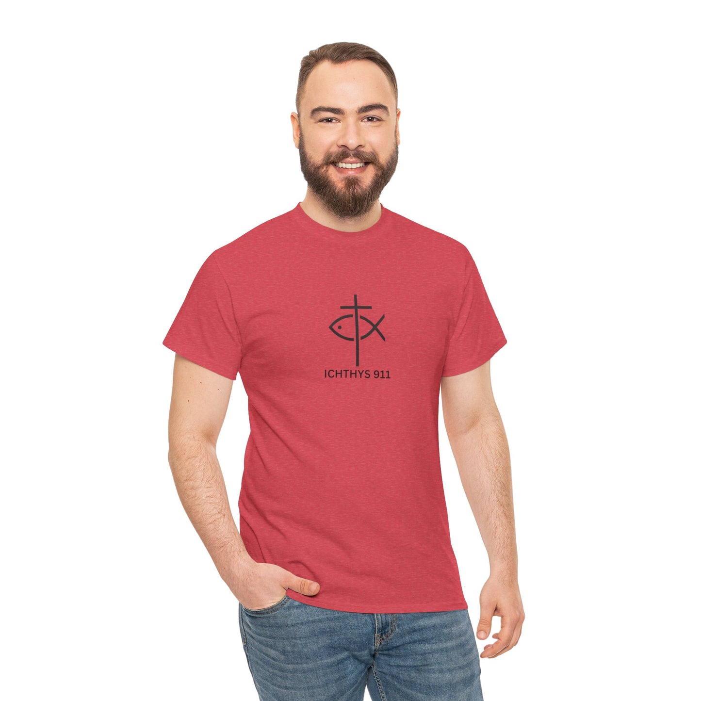ICHTHYS 911 - "Authentic Design" - Unisex T-Shirt - Heavy Cotton T-Shirt - Jesus Fish - Men's T-Shirt - Women T-Shirt Christian Faith - Unisex Clothing