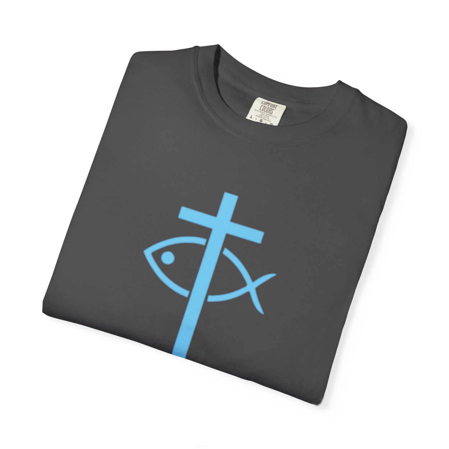 Jesus Christ Son of God Savior - Blue Font - Christian Streetwear T-Shirt – Jesus Gym & Faith Fashion, Unisex Garment-Dyed T-Shirt- ICHTHYS 911