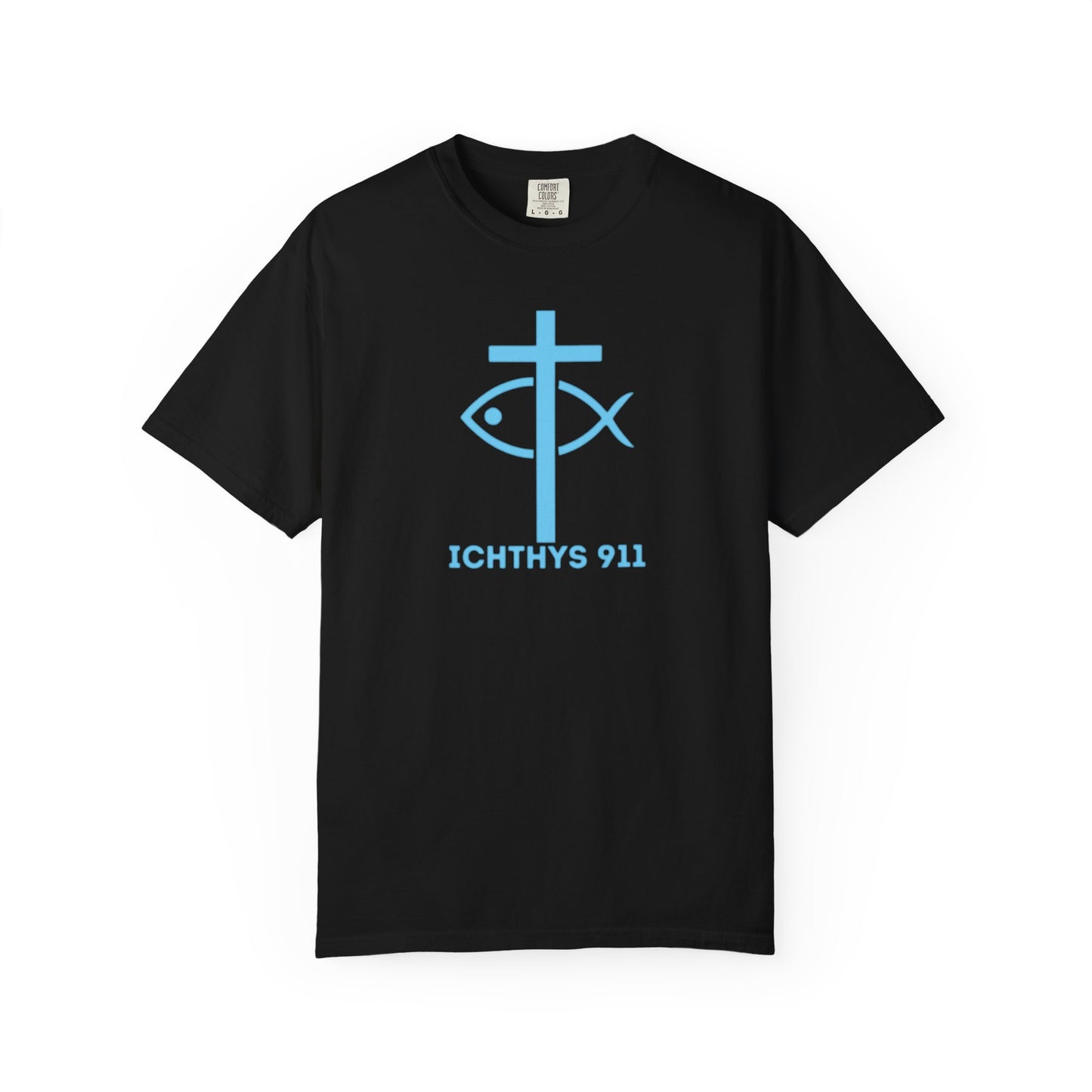 Authentic - Christian Streetwear T-Shirt – Jesus Gym & Faith Fashion, Unisex Garment-Dyed T-Shirt Blue Font - ICHTHYS 911