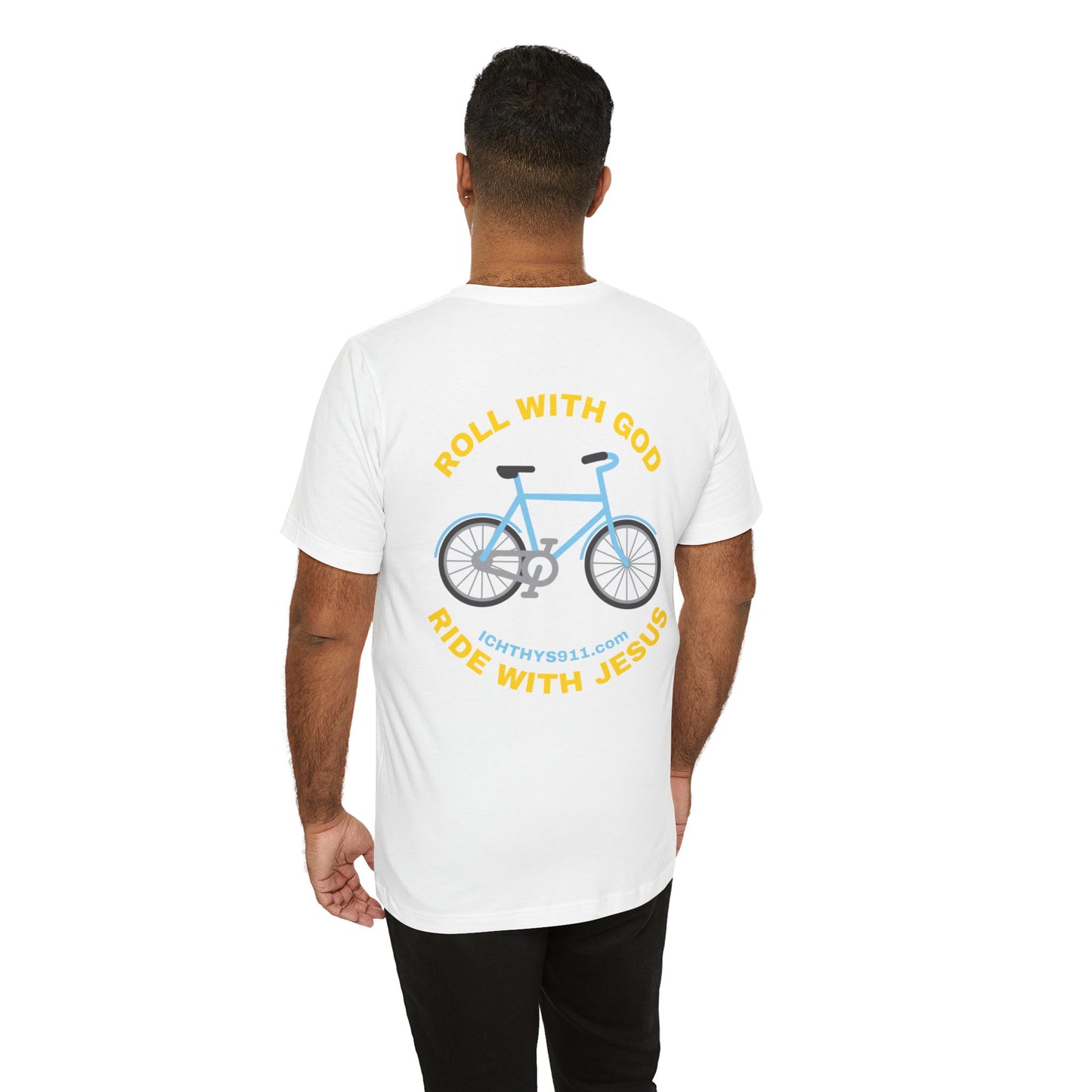 ICHTHYS 911 - "Roll With God Ride With Jesus" - Gold Font - Unisex T- Shirt - Lightweight 100% Cotton - Summer T - Arm Form Fitting - Men T- Shirt - Women T-Shirt - Christian T-Shirt