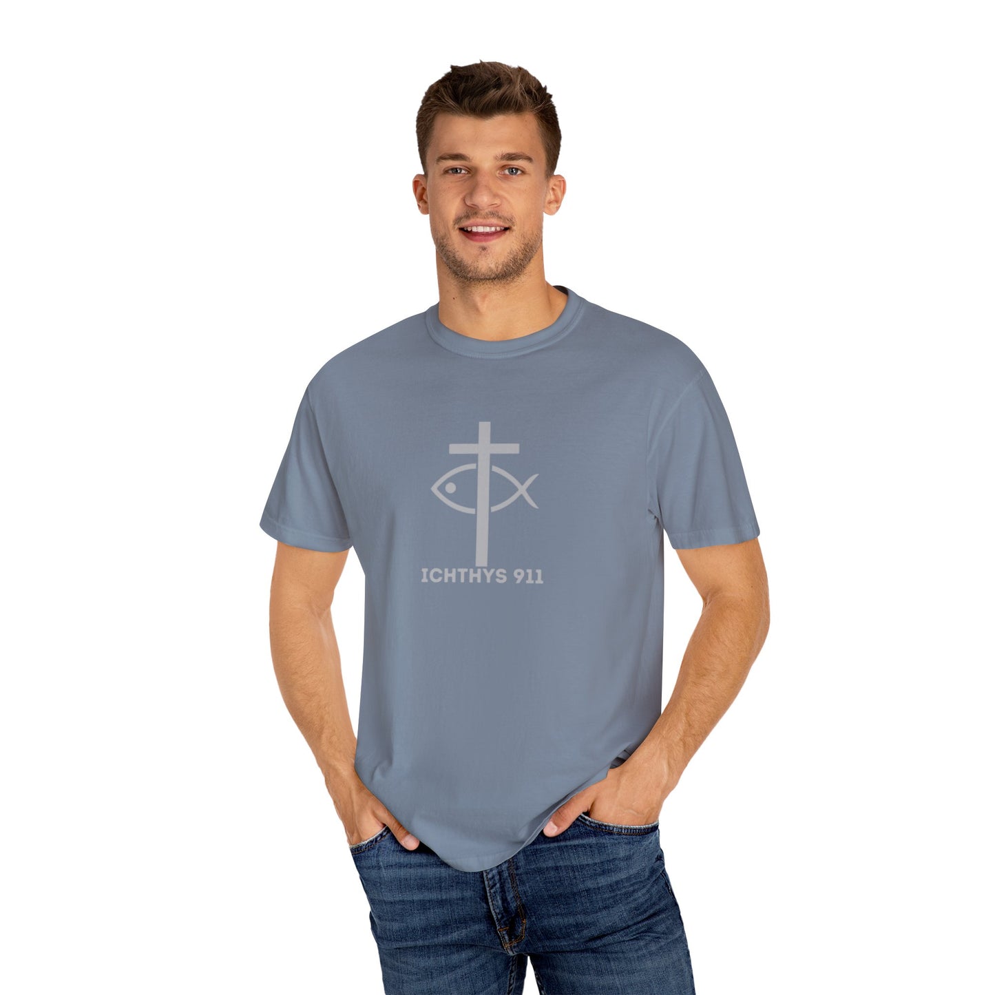 ICHTHYS 911 - "Roll With God Ride With Jesus" - Silver Font - Unisex T- Shirt - Medium Weight 100% Cotton - Summer T - Men T- Shirt - Women T-Shirt - Christian T-Shirt - Love Like Jesus