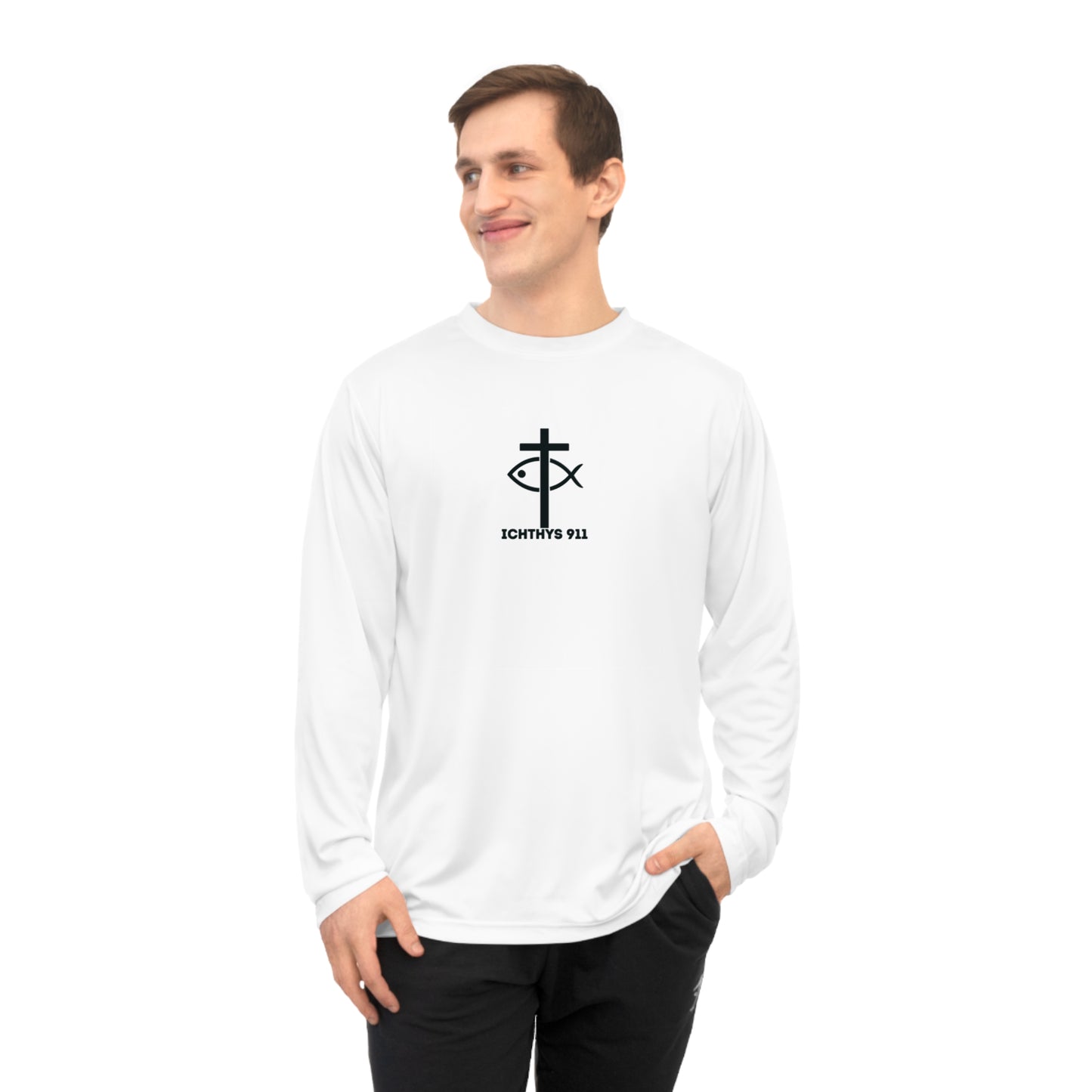 ICHTHYS 911 - "Faith Driven" Unisex - Men - Women -100% Moisture-Wicking Poly - Performance Long Sleeve Shirt - Christian Activewear UPF 30+ Sun protection