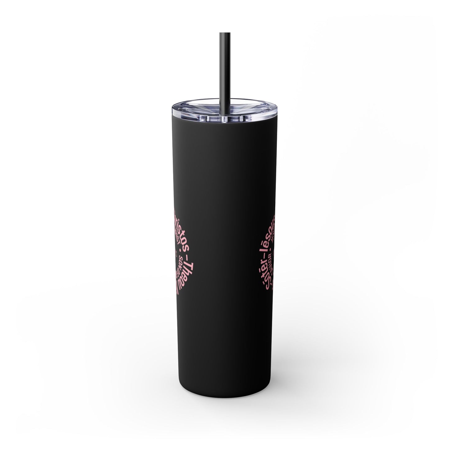 ICHTHYS 911 Black Font - Faith-Inspired Skinny Tumbler with Straw - 20oz - Faith