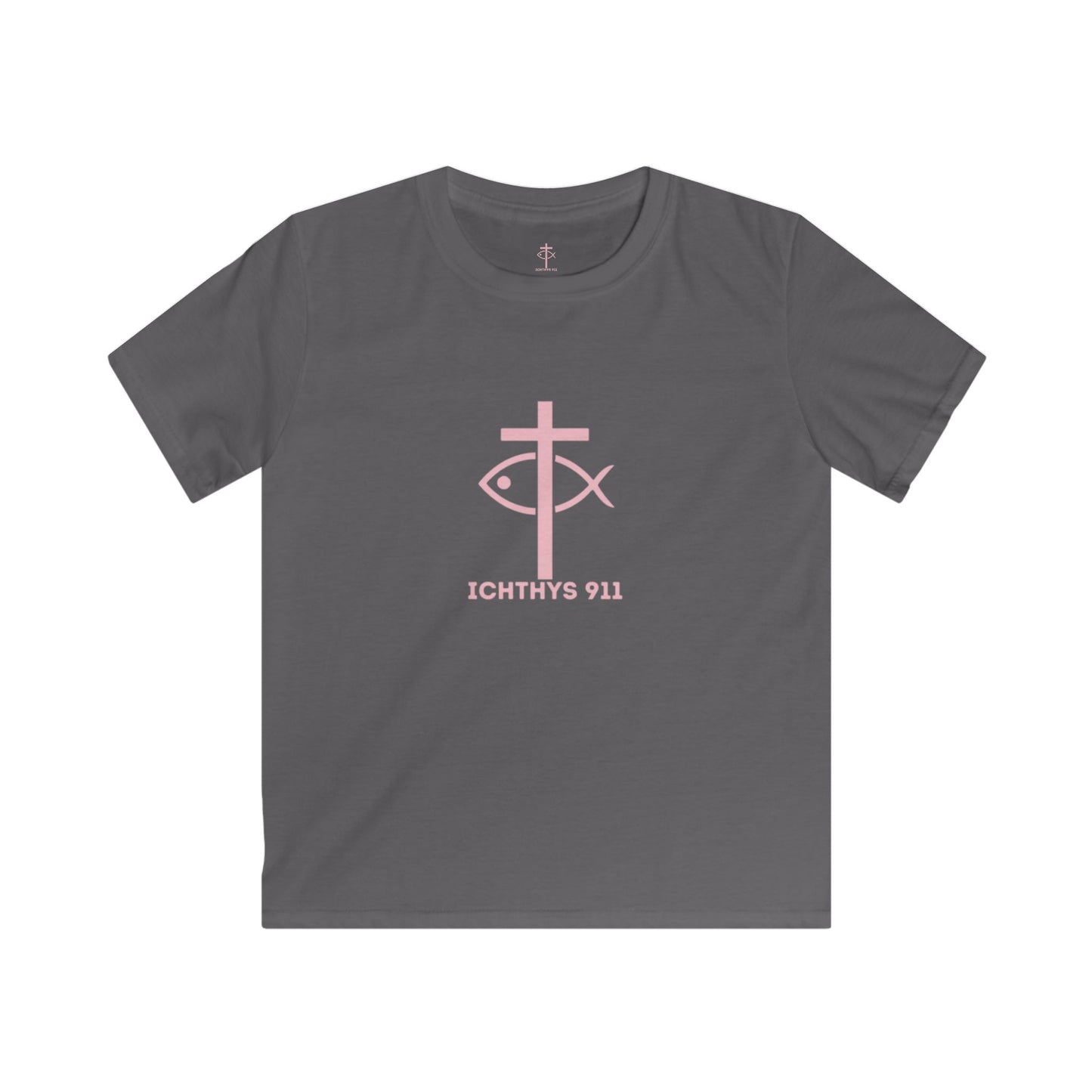 Kids Faith T-Shirt -ICHTHYS 911 Design Pink Font
