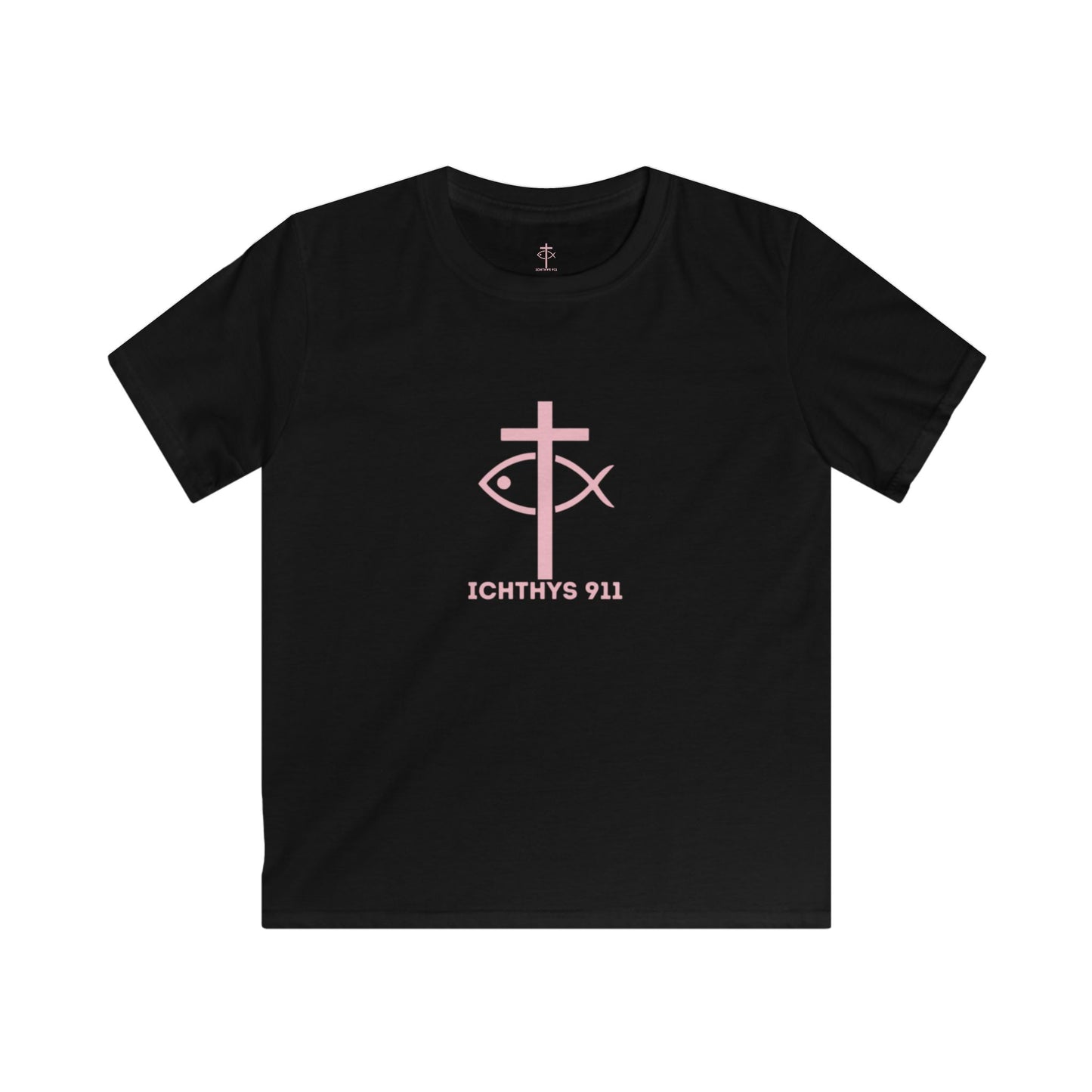 Kids Faith T-Shirt -ICHTHYS 911 Design Pink Font