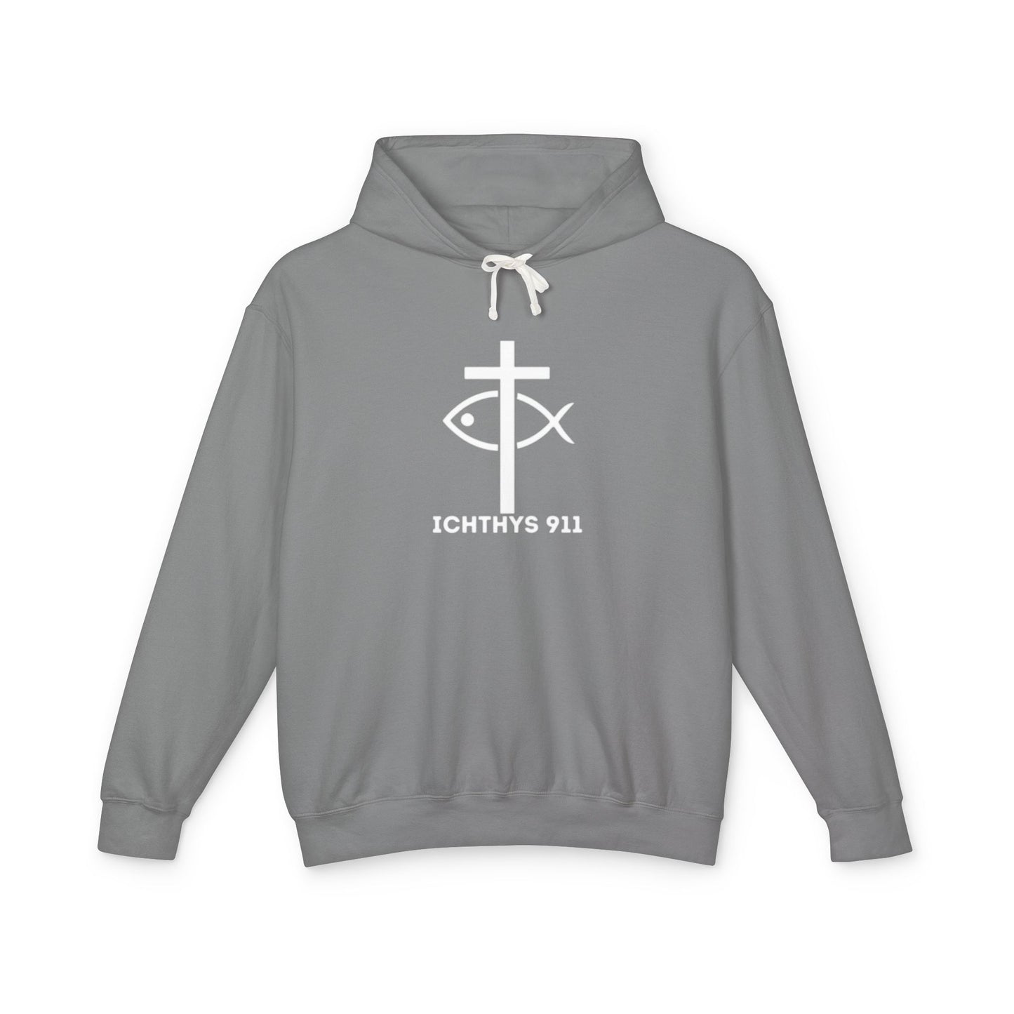 Iēsous Christos, Theou Yios, Sōtēr = Jesus Christ, Son of God, Savior - Unisex - Lightweight - Relaxed Fit - Religious Sweatshirt - ICHTHYS 911 - Hoodie