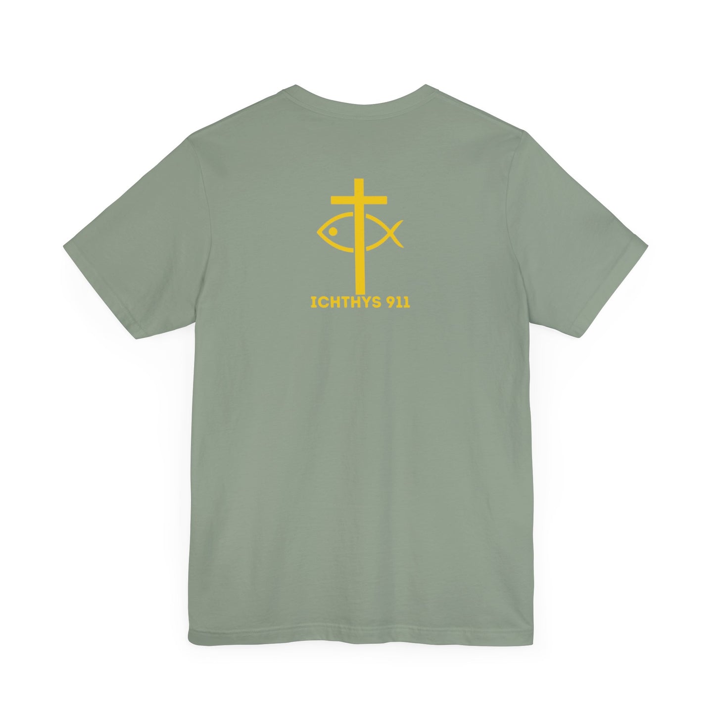 ICHTHYS 911 - "Roll With God Love Like Jesus" - Reverse Design - Unisex T- Shirt - Lightweight 100% Cotton - Summer T - Arm Form Fitting - Men T- Shirt - Women T-Shirt - Christian T-Shirt - Love Like Jesus