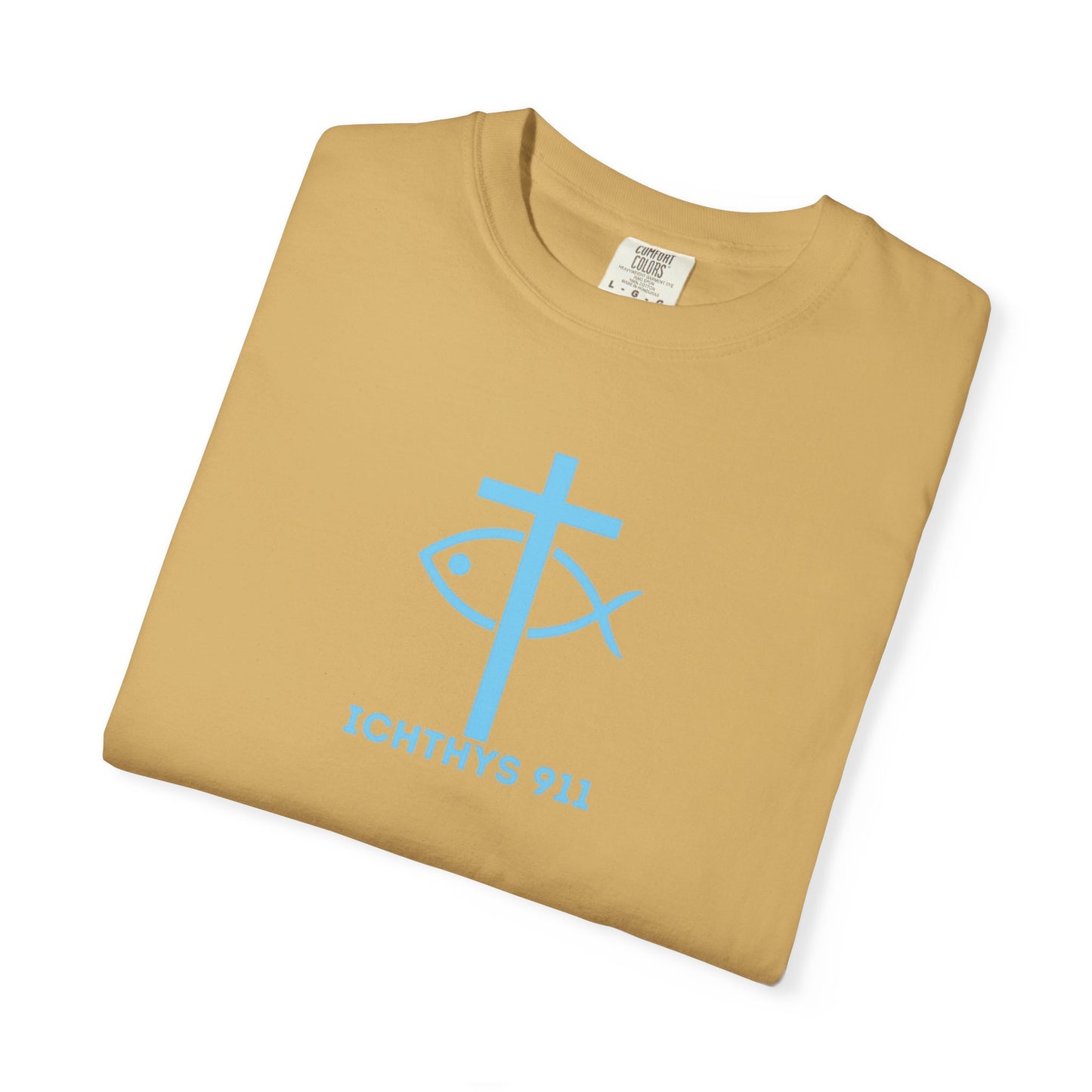 Jesus Christ Son of God Savior - Blue Font - Christian Streetwear T-Shirt – Jesus Gym & Faith Fashion, Unisex Garment-Dyed T-Shirt, ICHTHYS911, Men T-Shirt, Women T-Shirt