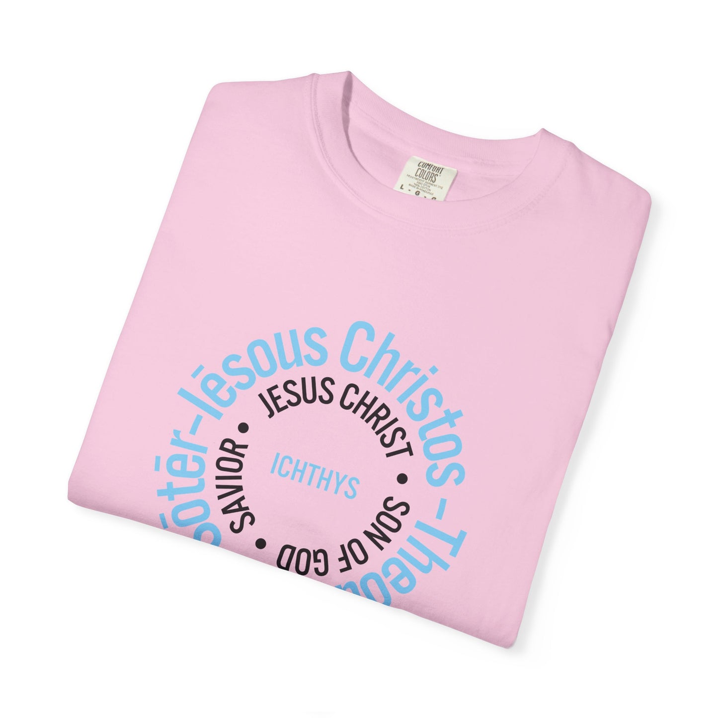 ICHTHYS 911 Blue Font "Iēsous Christos, Theou Yios, Sōtēr" - Reverse - Collection - Unisex - Christian Graphic Tee - Gym - T - Christian Faith - Jesus Wear - Women T-Shirt - Men T-Shirt