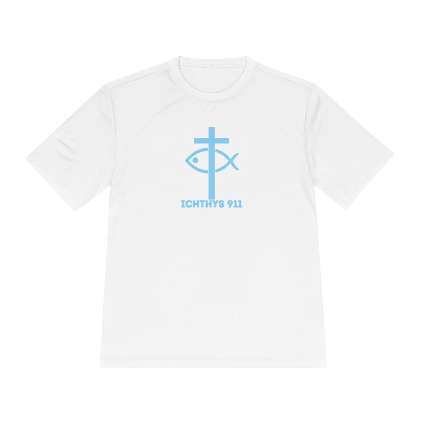 ICHTHYS 911 - Blue Font - "Jesus Is His Name Saving Souls is His Game" - Unisex Performance Shirt -Men T-Shirt - Women - Moisture Wicking Tee911