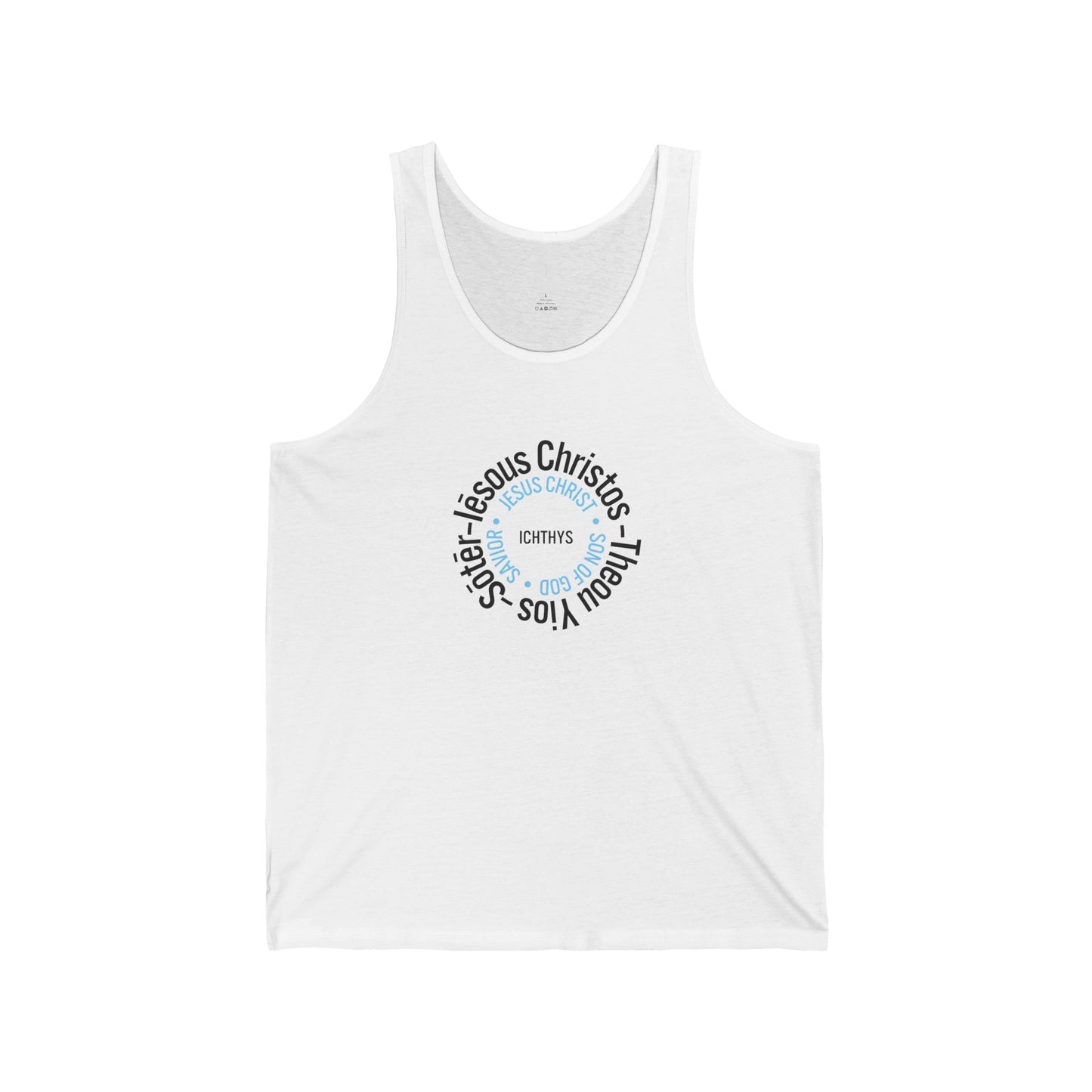 ICHTHYS 911 - Blue Font -"Iēsous Christos, Theou Yios, Sōtēr" Reverse Design - Unisex - Men Tank - Women -Tank Top - Unisex Tank Top - Christian Symbol Graphic Tee